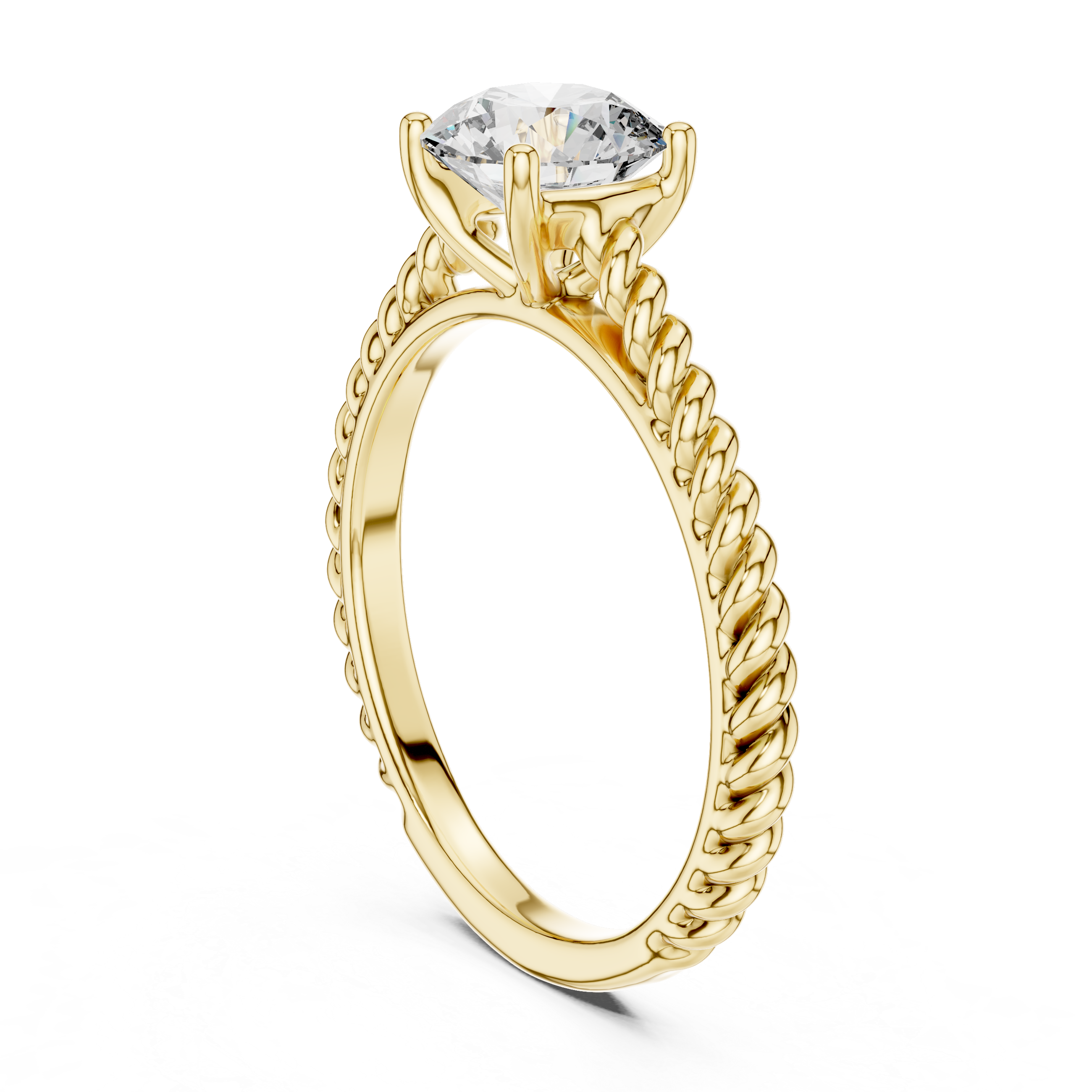 Twisted Rope Band 1.00 Carat Round Solitaire Diamond Ring