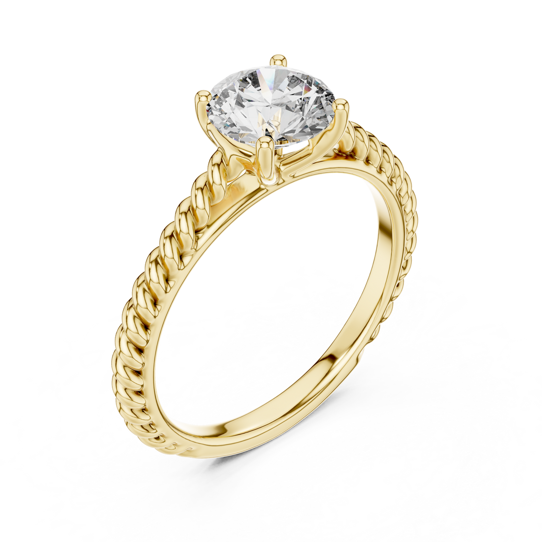 Twisted Rope Band 1.00 Carat Round Solitaire Diamond Ring