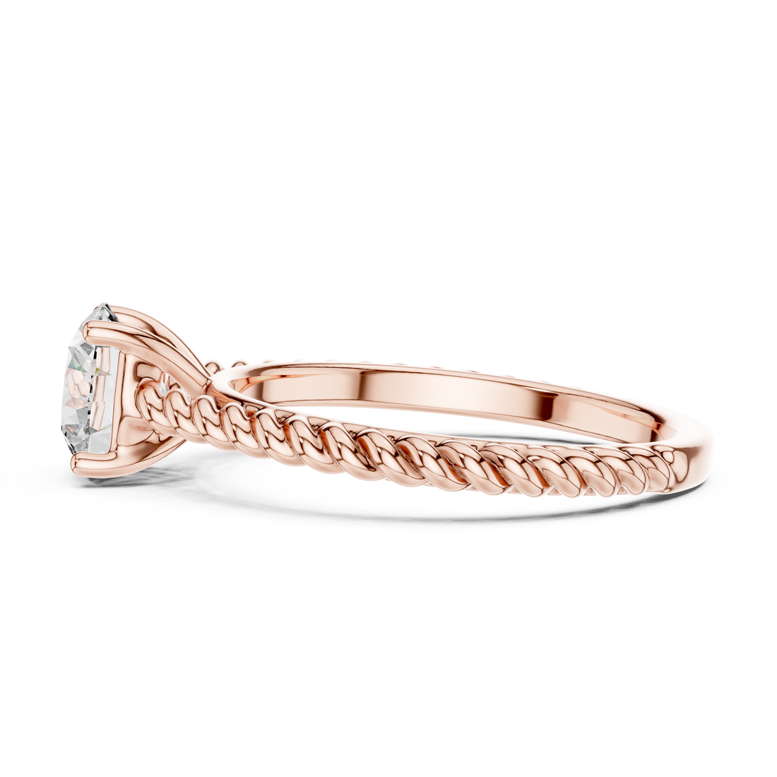 Twisted Rope Band 1.00 Carat Round Solitaire Diamond Ring