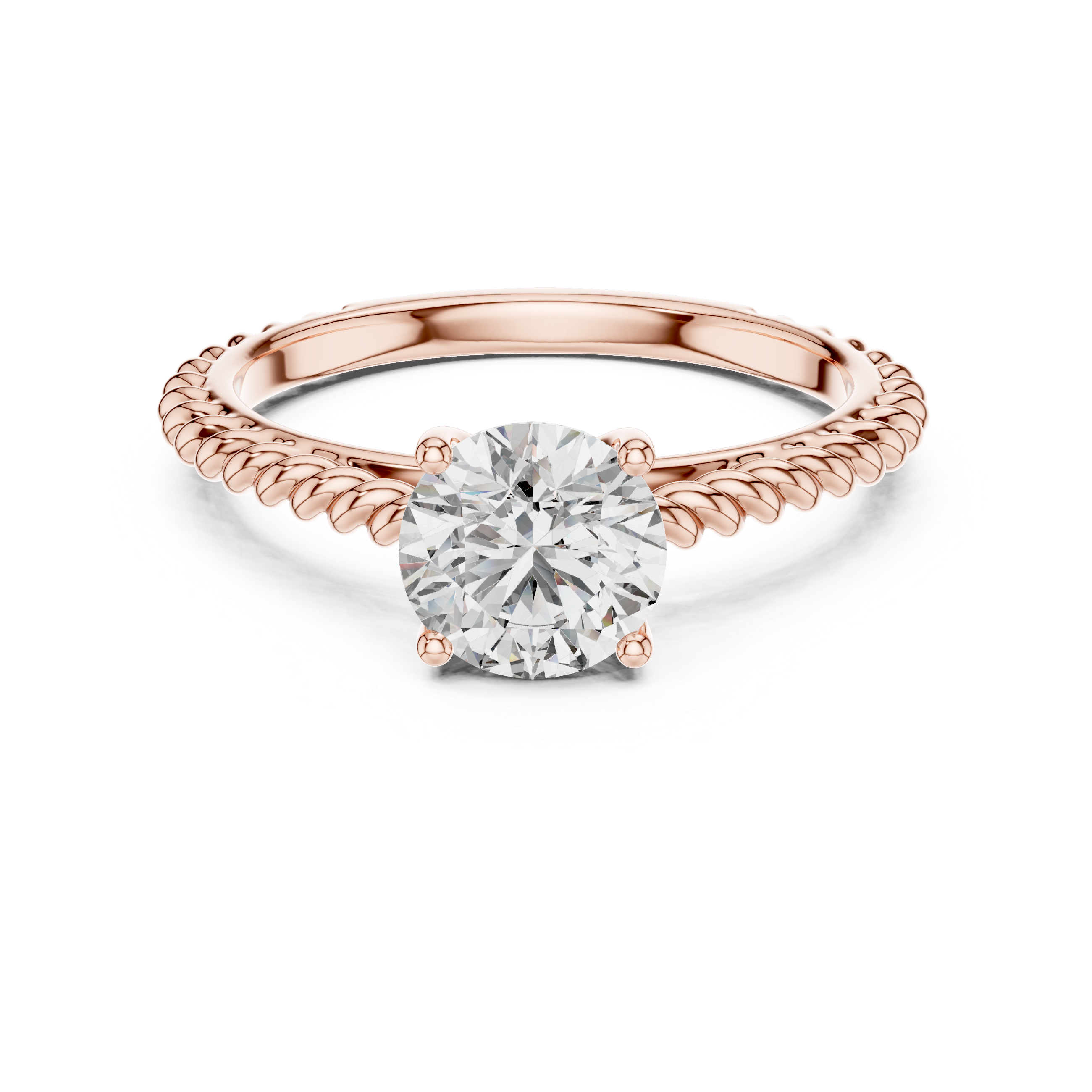 Twisted Rope Band 1.00 Carat Round Solitaire Diamond Ring