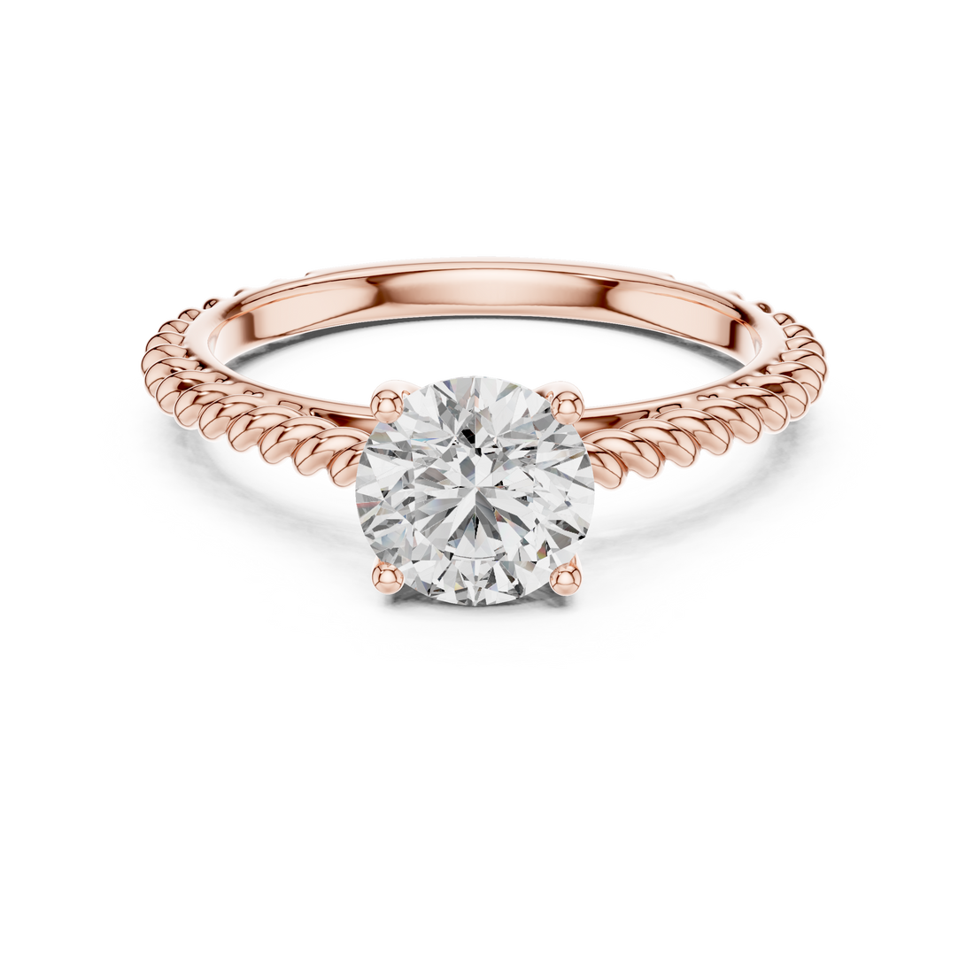Twisted Rope Band 1.00 Carat Round Solitaire Diamond Ring