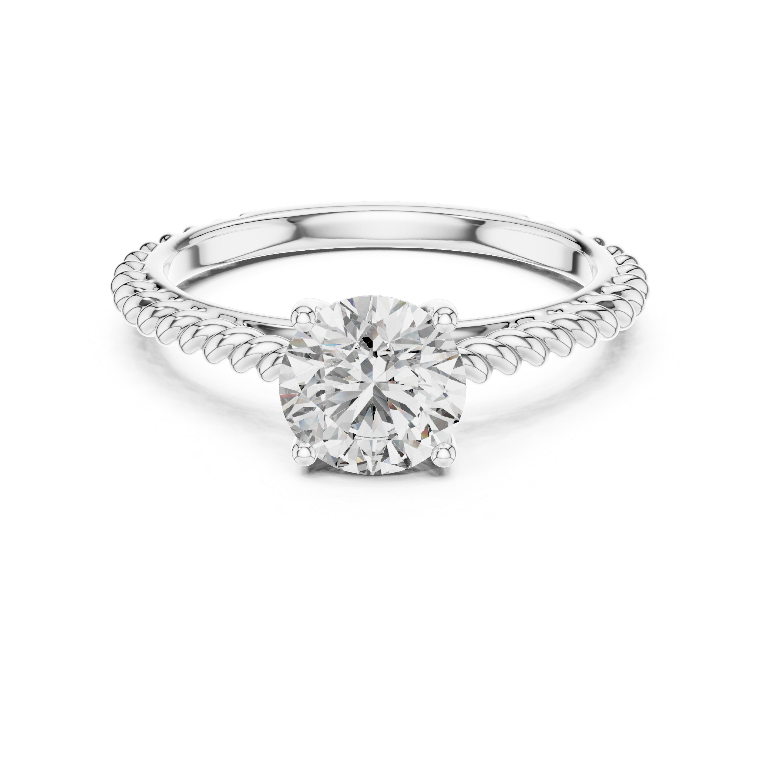 Twisted Rope Band 1.00 Carat Round Solitaire Diamond Ring