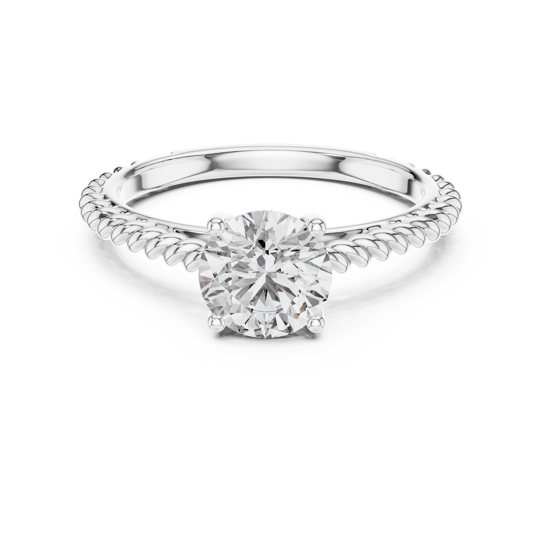 Twisted Rope Band 1.00 Carat Round Solitaire Diamond Ring