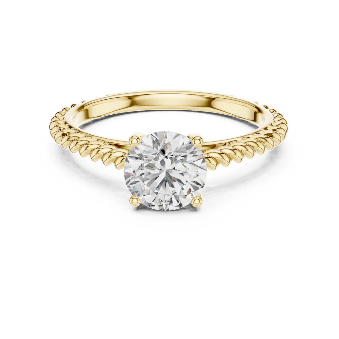 Twisted Rope Band 1.00 Carat Round Solitaire Diamond Ring