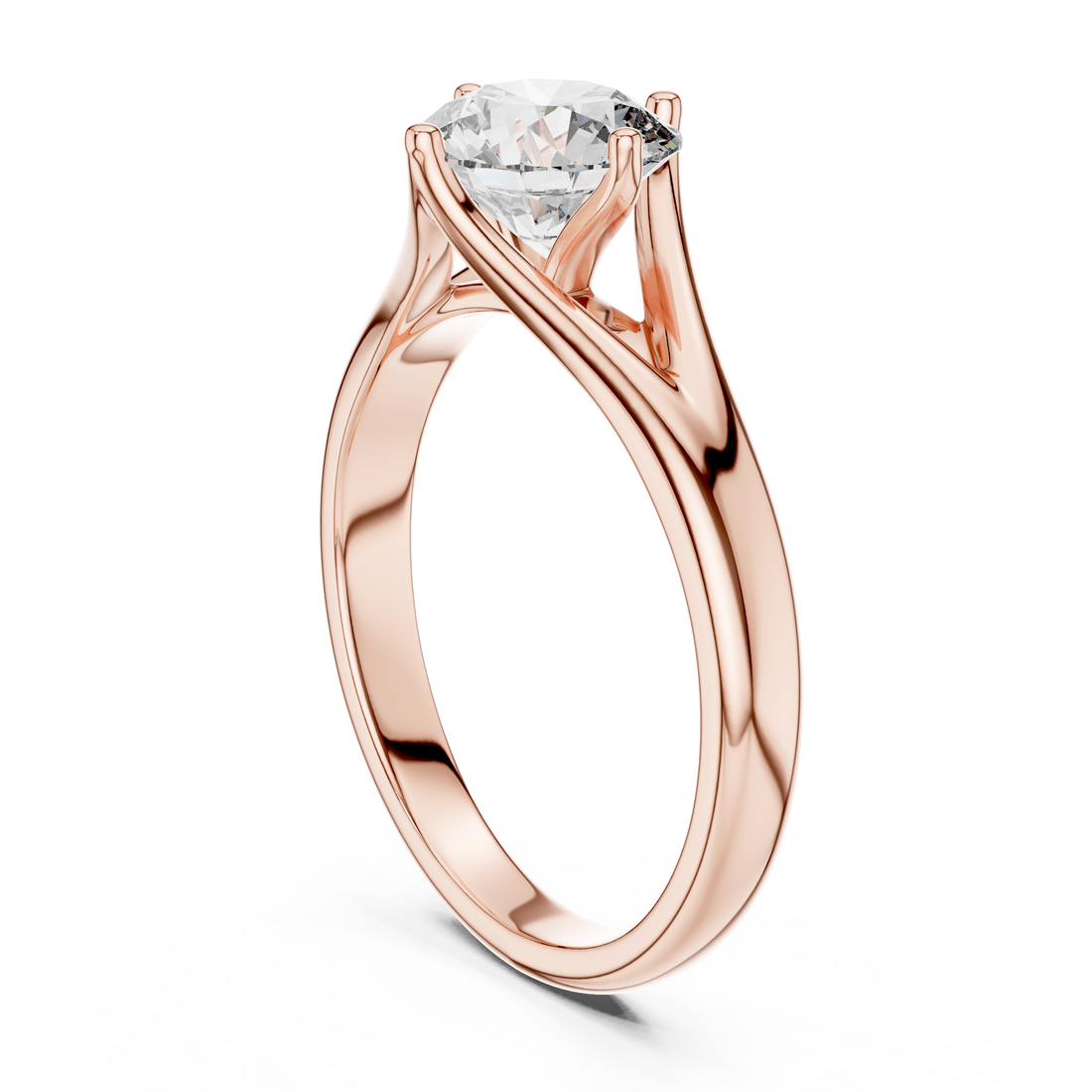 Tapered Split-Shank 1.00 Carat Round Solitaire Diamond Ring