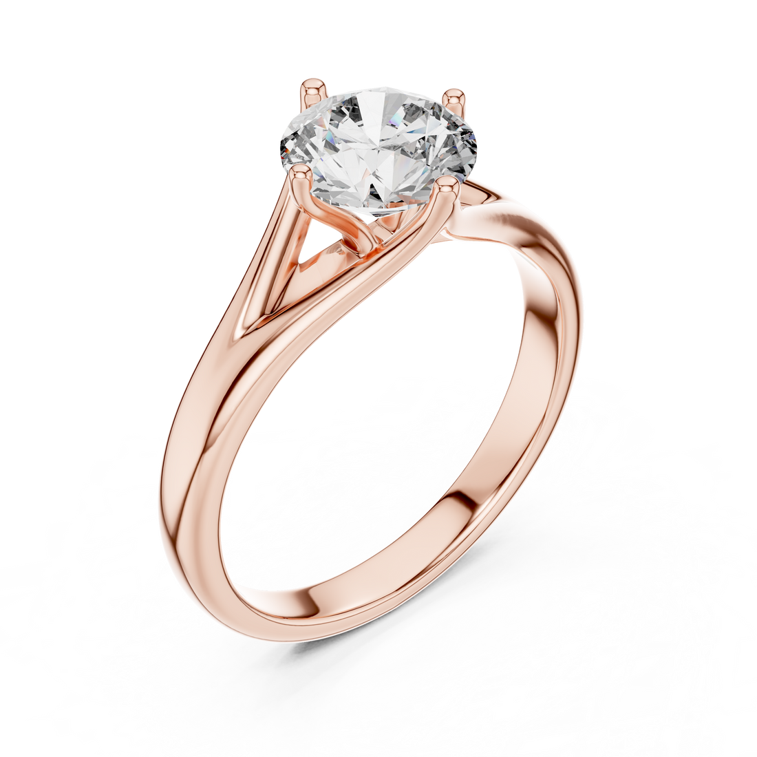 Tapered Split-Shank 1.00 Carat Round Solitaire Diamond Ring