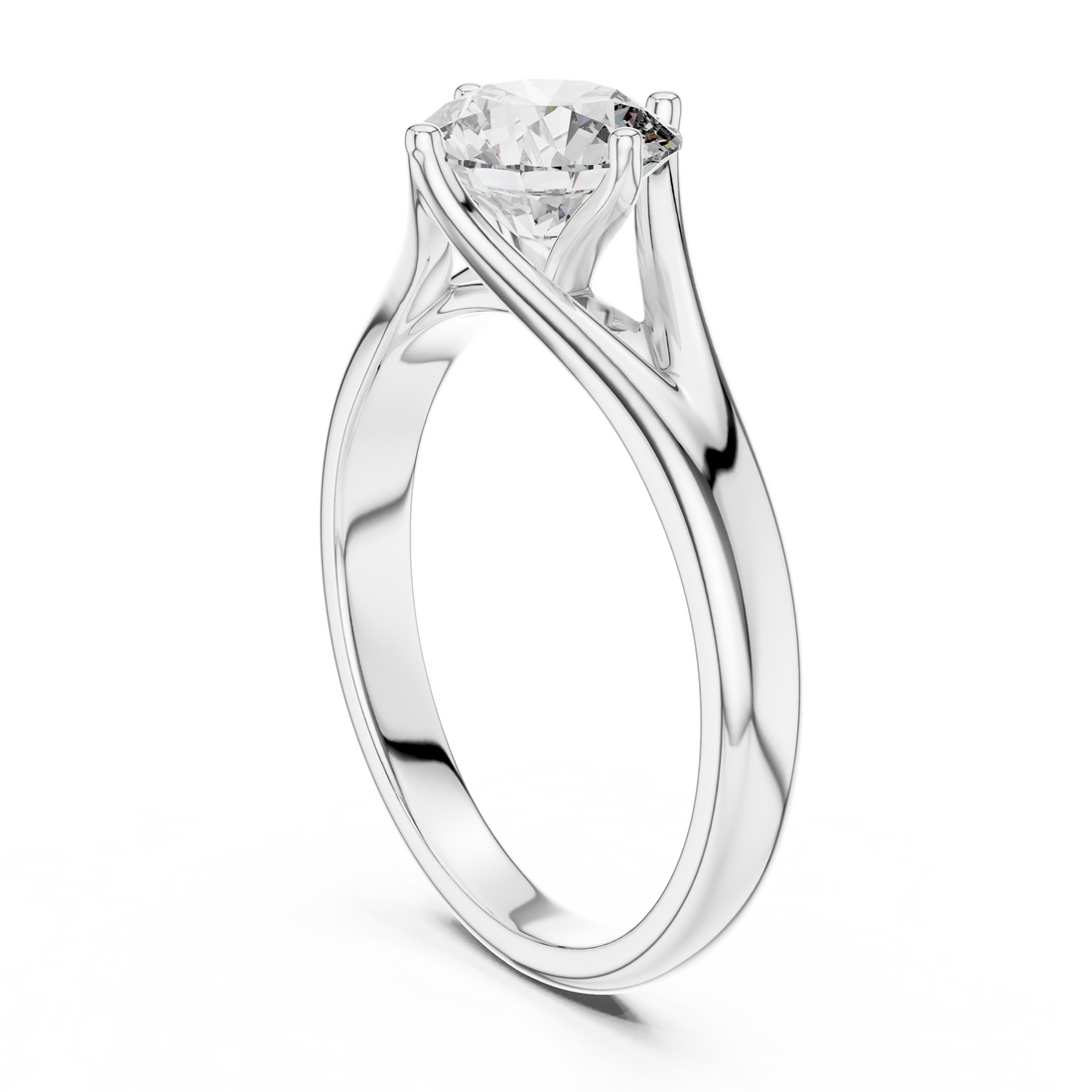 Tapered Split-Shank 1.00 Carat Round Solitaire Diamond Ring