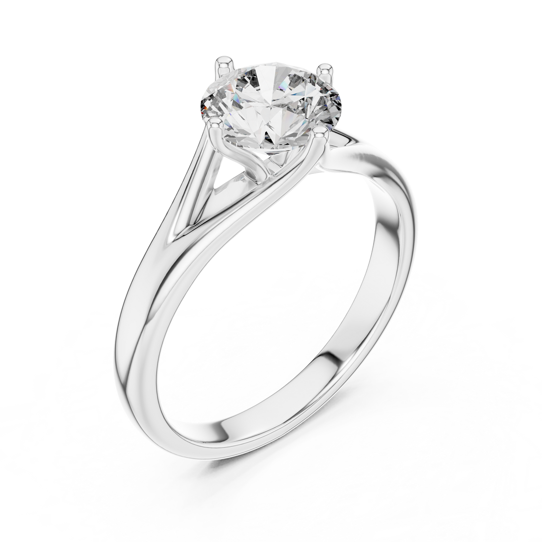 Tapered Split-Shank 1.00 Carat Round Solitaire Diamond Ring
