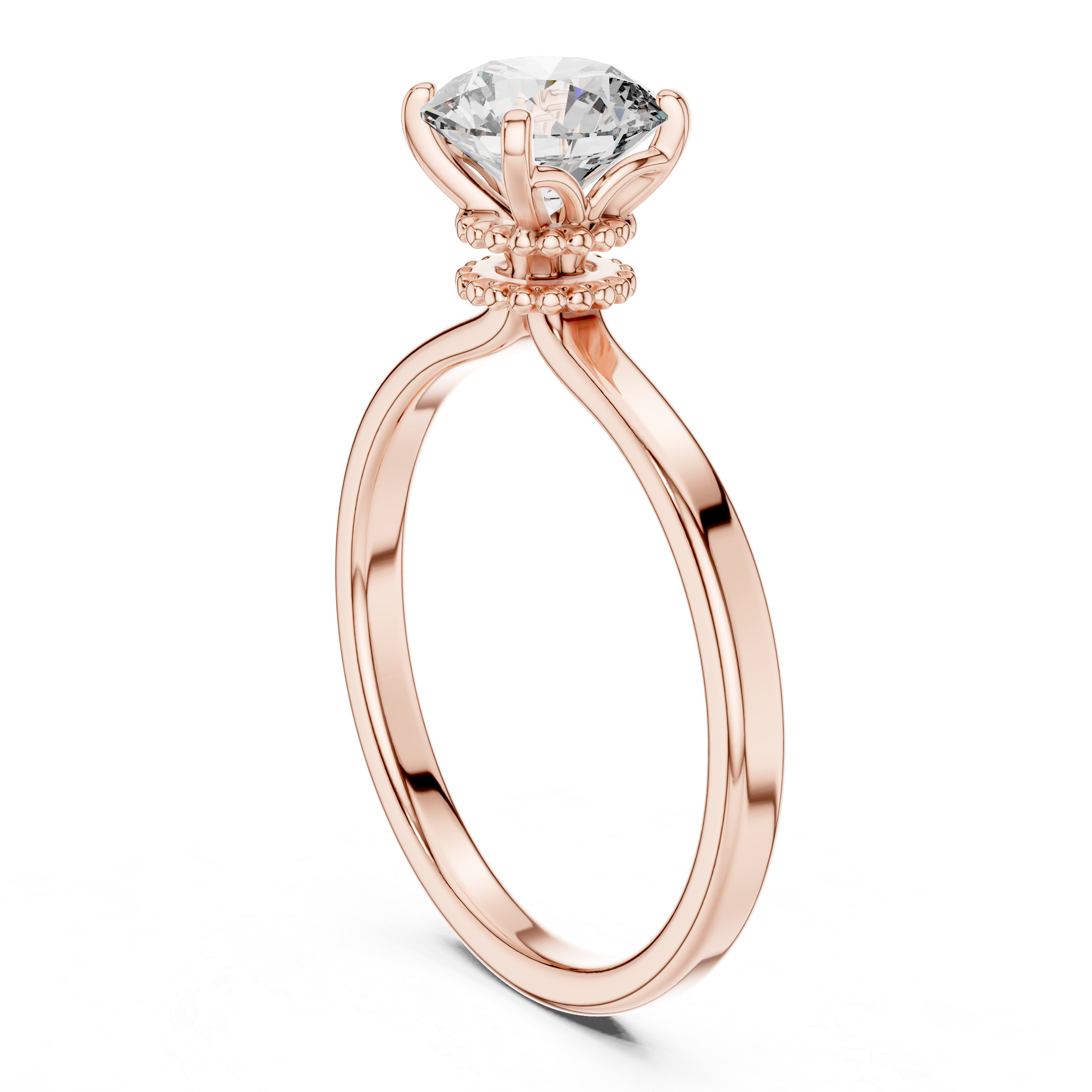 Crown Basket 1.00 Carat Round Solitaire Diamond Ring