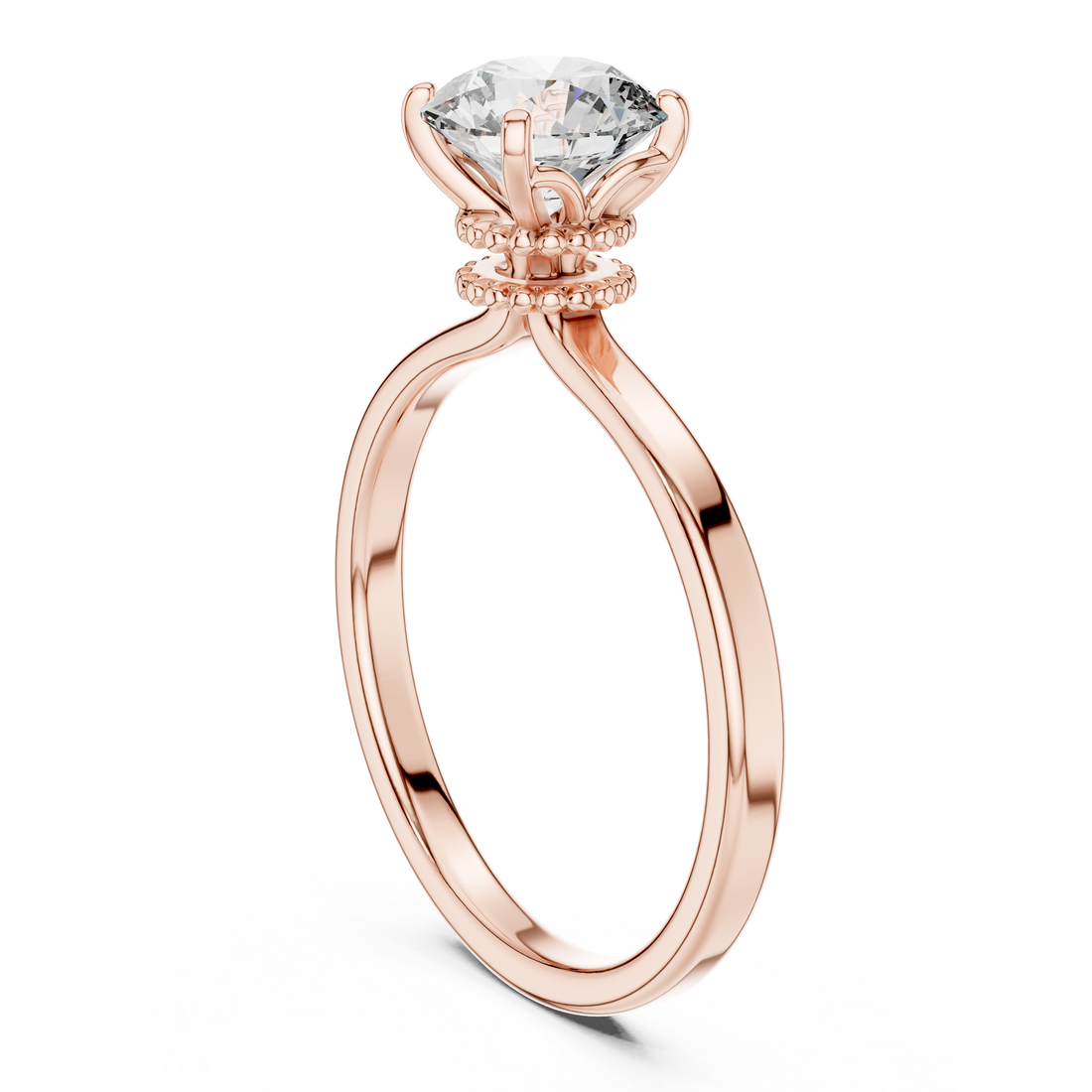 Crown Basket 1.00 Carat Round Solitaire Diamond Ring