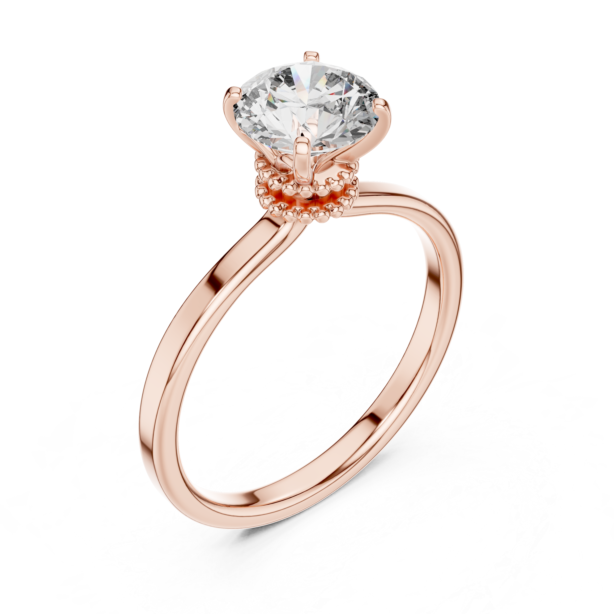 Crown Basket 1.00 Carat Round Solitaire Diamond Ring
