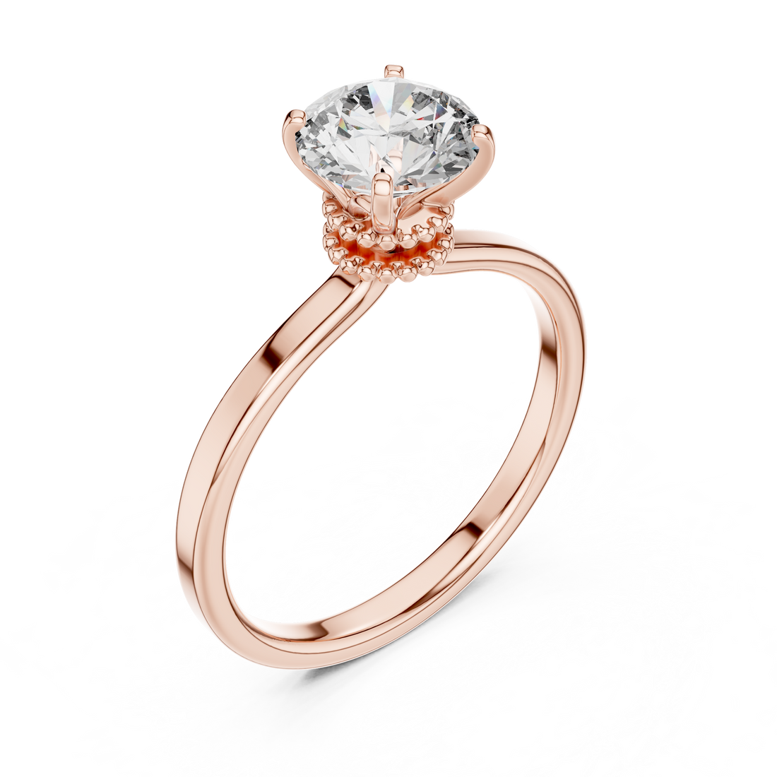Crown Basket 1.00 Carat Round Solitaire Diamond Ring