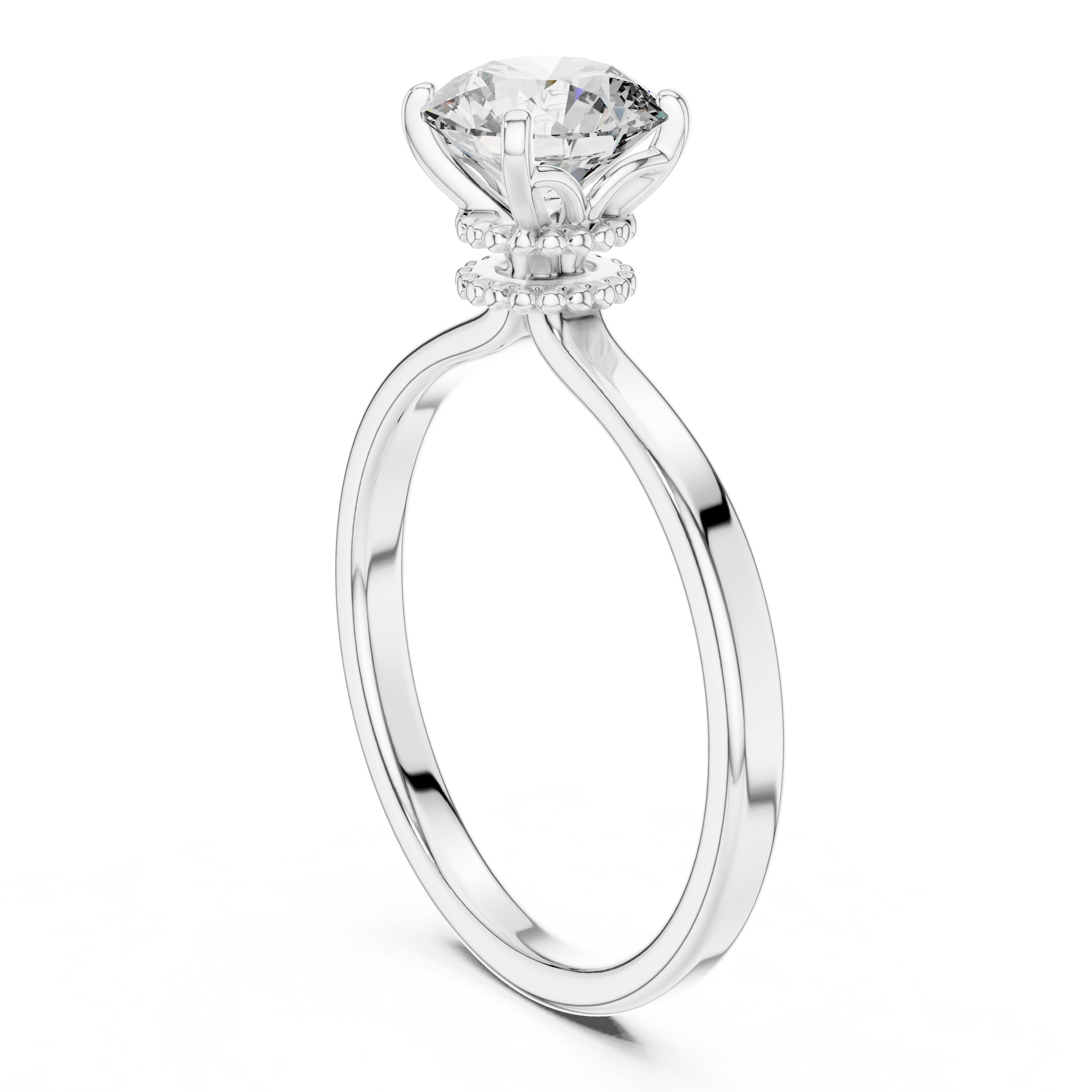 Crown Basket 1.00 Carat Round Solitaire Diamond Ring