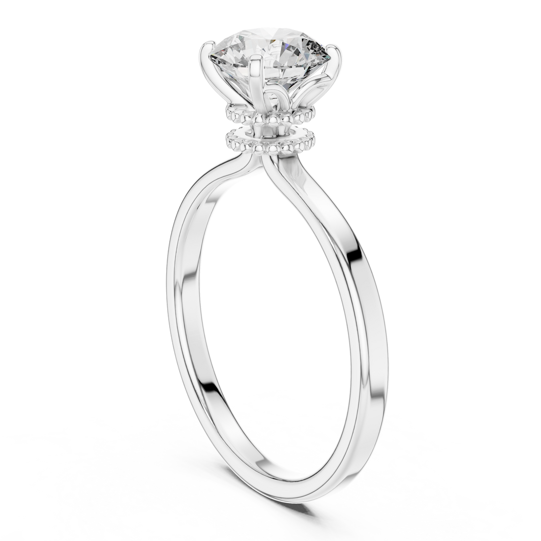 Crown Basket 1.00 Carat Round Solitaire Diamond Ring