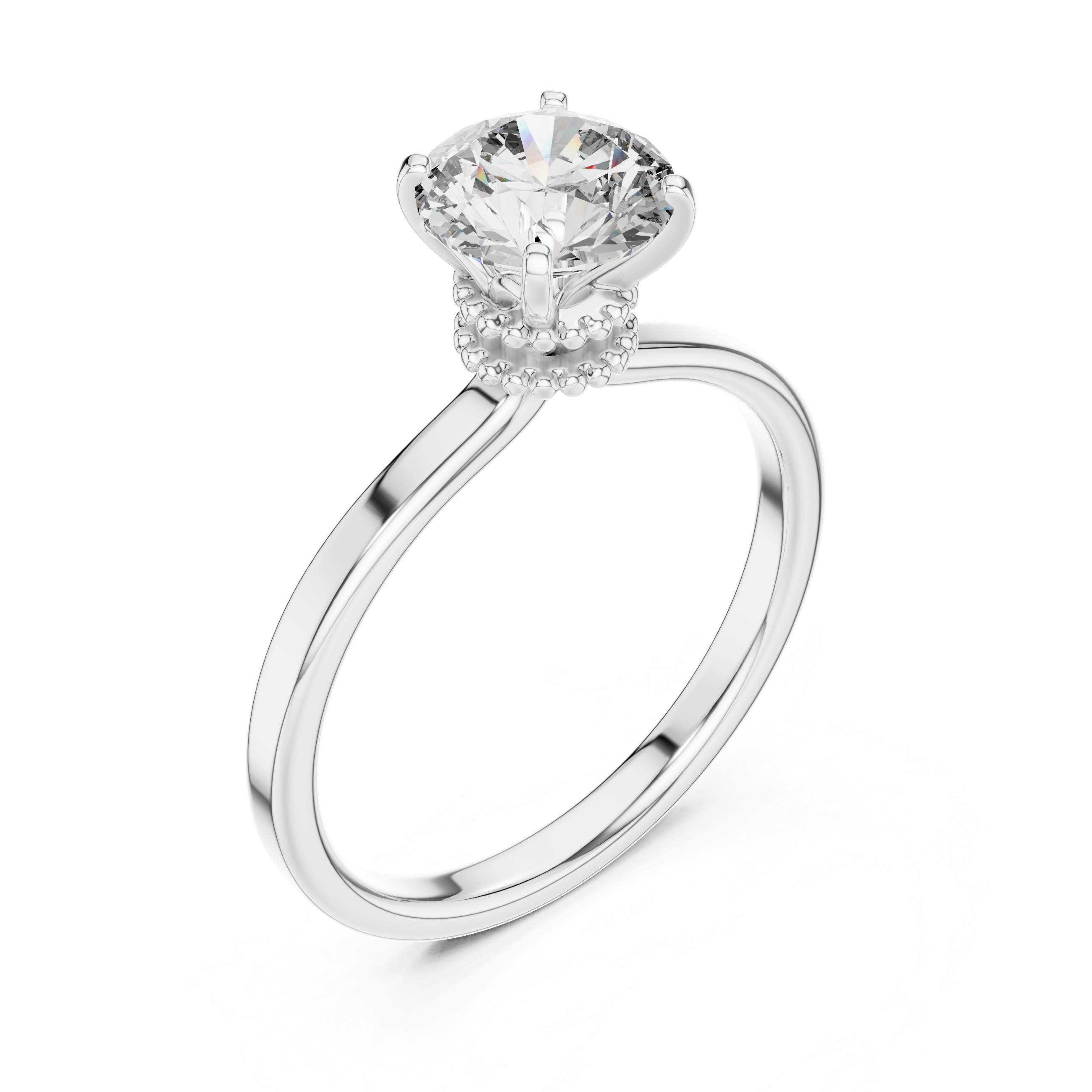 Crown Basket 1.00 Carat Round Solitaire Diamond Ring