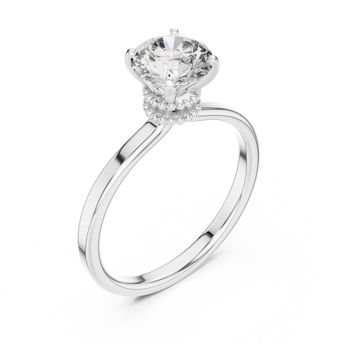Crown Basket 1.00 Carat Round Solitaire Diamond Ring