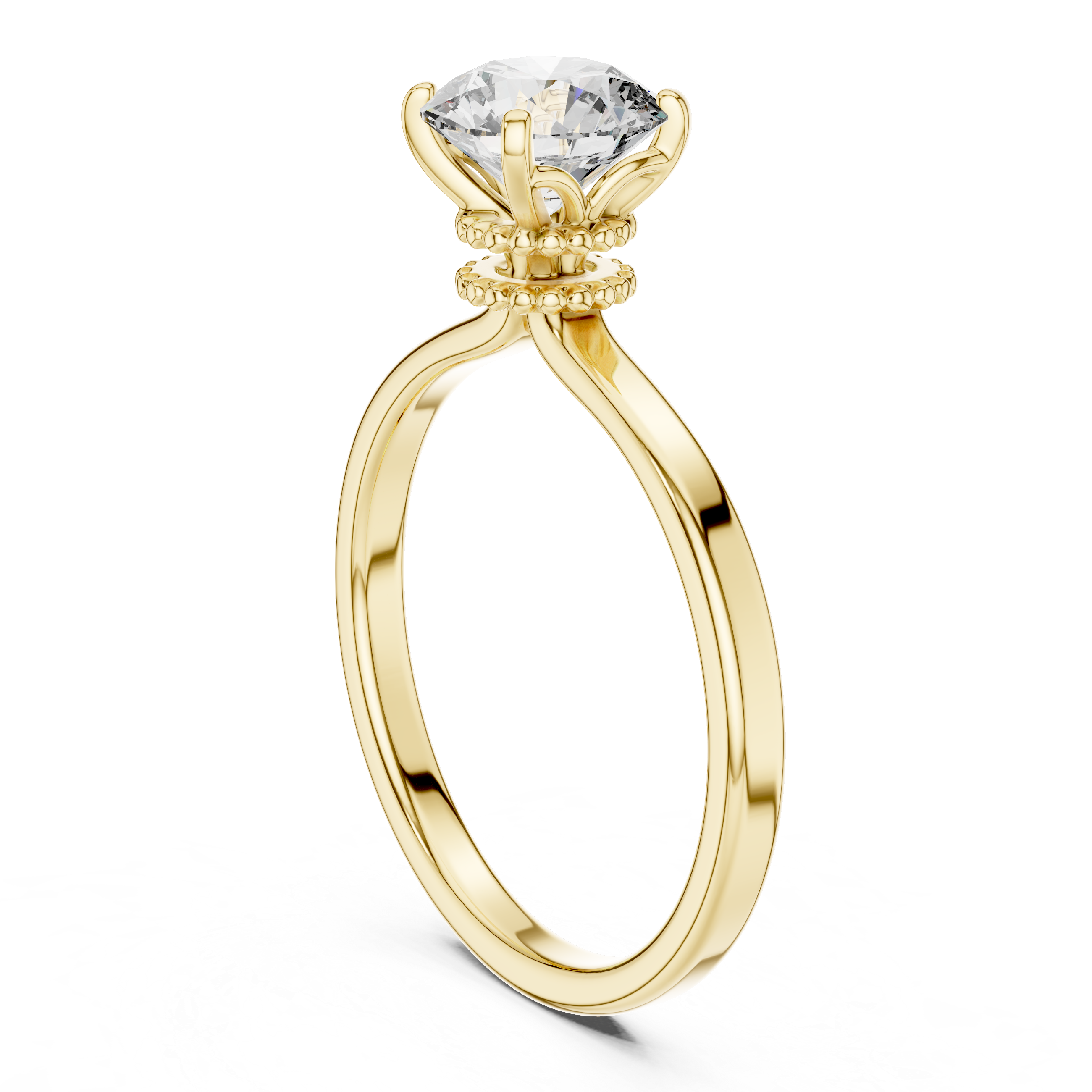 Crown Basket 1.00 Carat Round Solitaire Diamond Ring