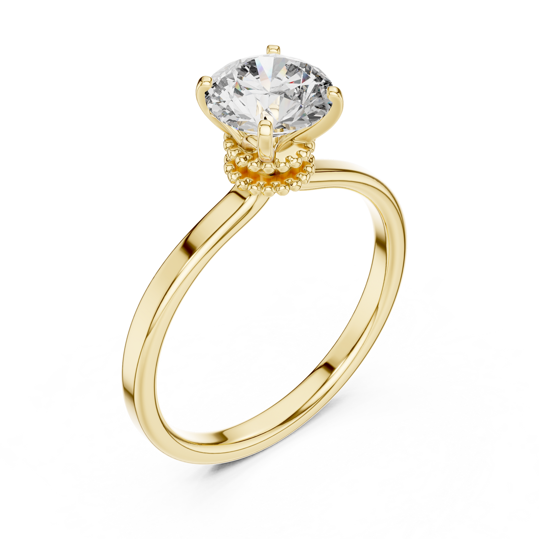 Crown Basket 1.00 Carat Round Solitaire Diamond Ring