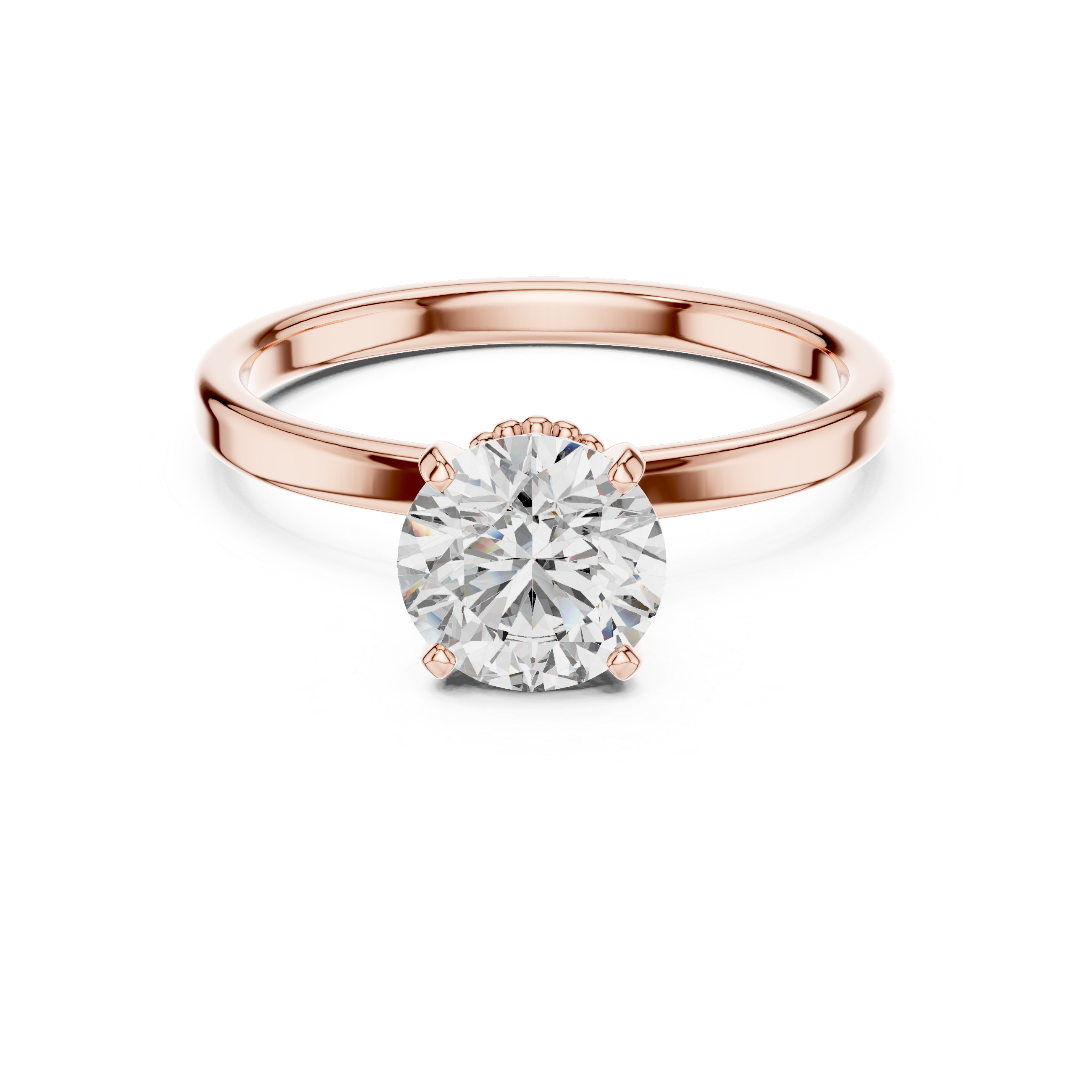 Crown Basket 1.00 Carat Round Solitaire Diamond Ring