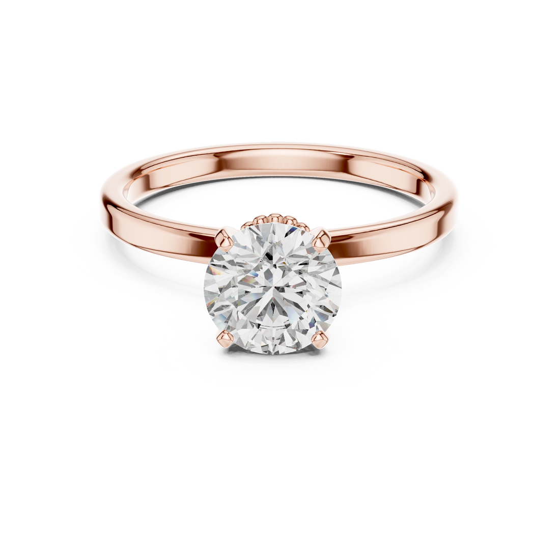 Crown Basket 1.00 Carat Round Solitaire Diamond Ring