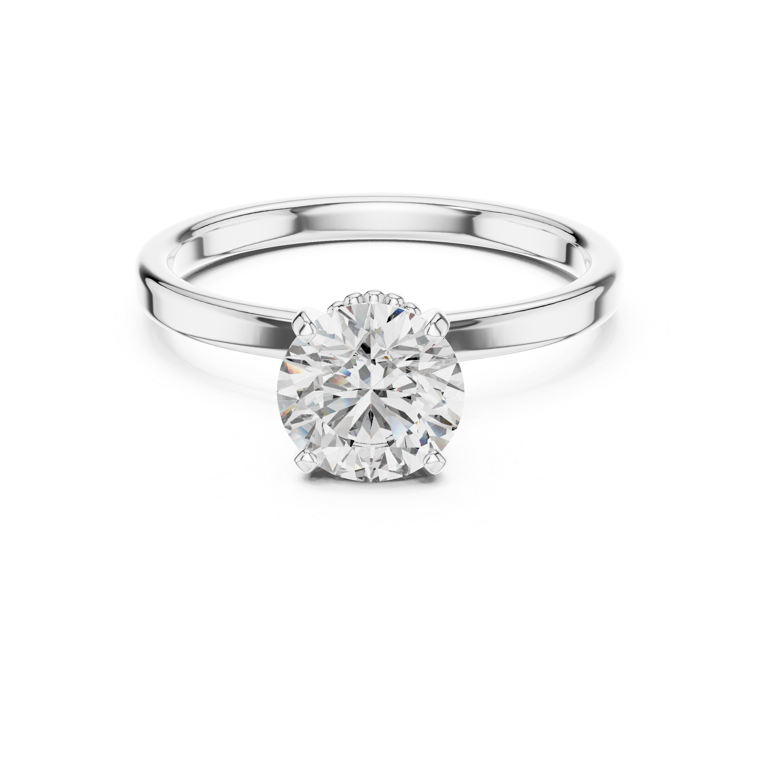 Crown Basket 1.00 Carat Round Solitaire Diamond Ring