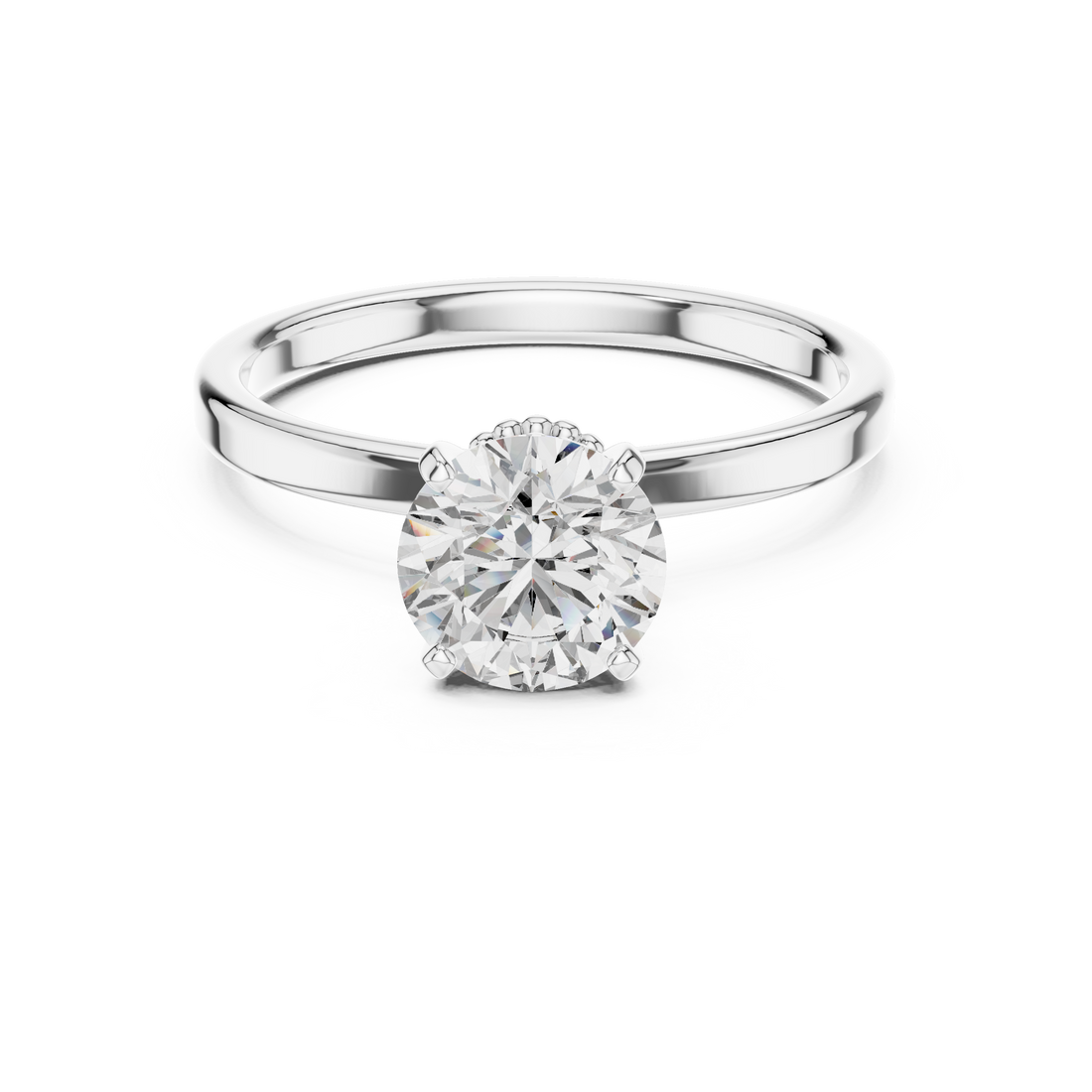 Crown Basket 1.00 Carat Round Solitaire Diamond Ring
