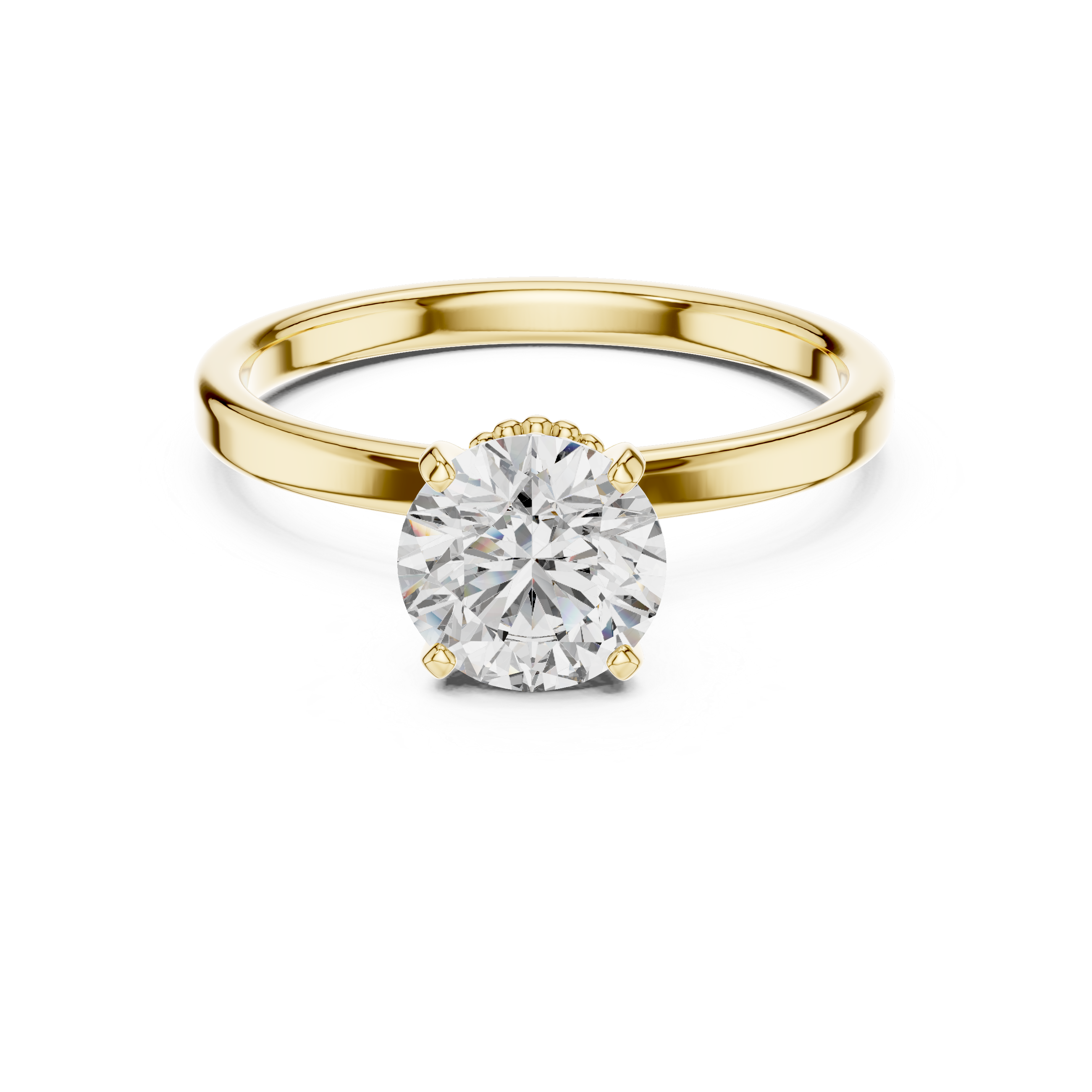 Crown Basket 1.00 Carat Round Solitaire Diamond Ring