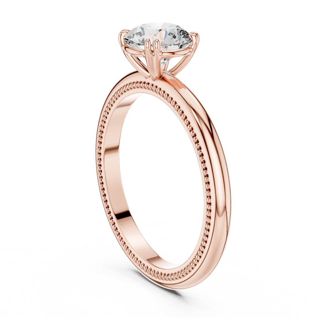 Milgrain Beaded Band 1.00 Carat Round Solitaire Diamond Ring