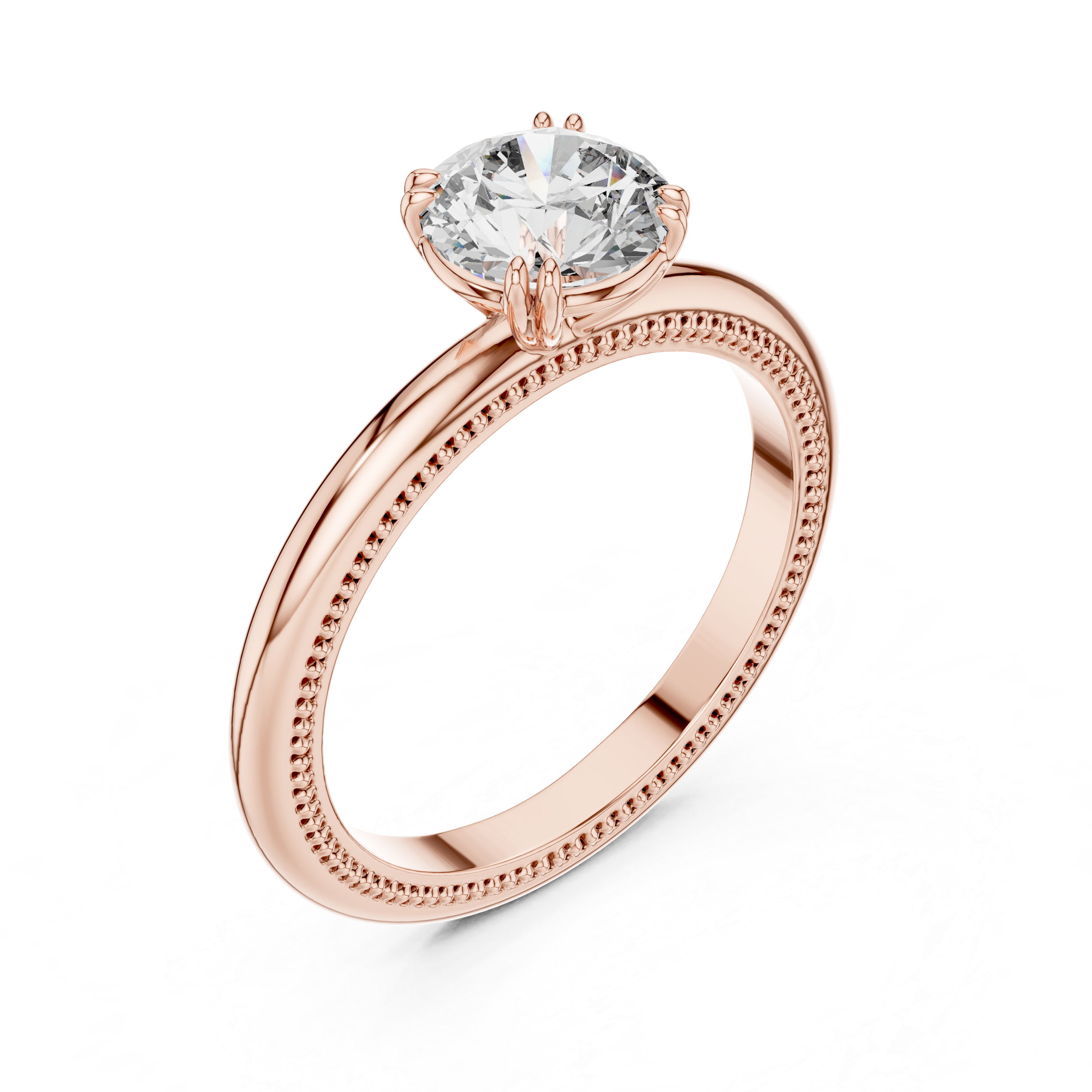 Milgrain Beaded Band 1.00 Carat Round Solitaire Diamond Ring