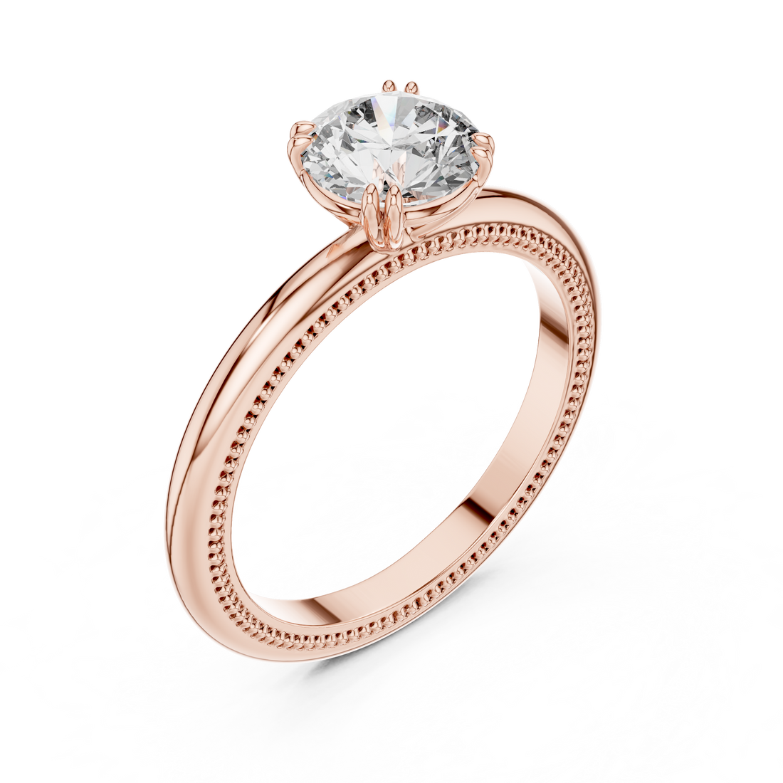 Milgrain Beaded Band 1.00 Carat Round Solitaire Diamond Ring