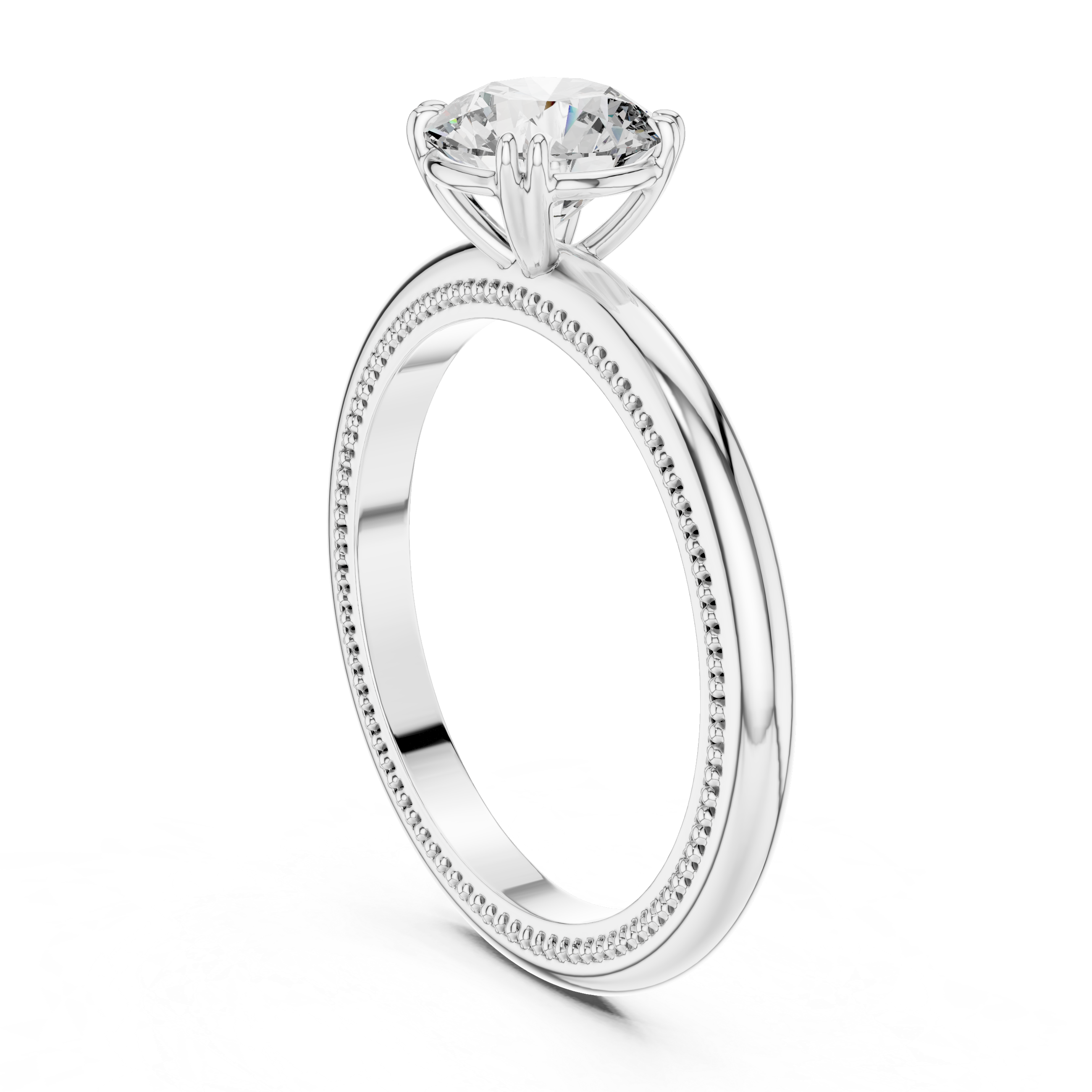 Milgrain Beaded Band 1.00 Carat Round Solitaire Diamond Ring