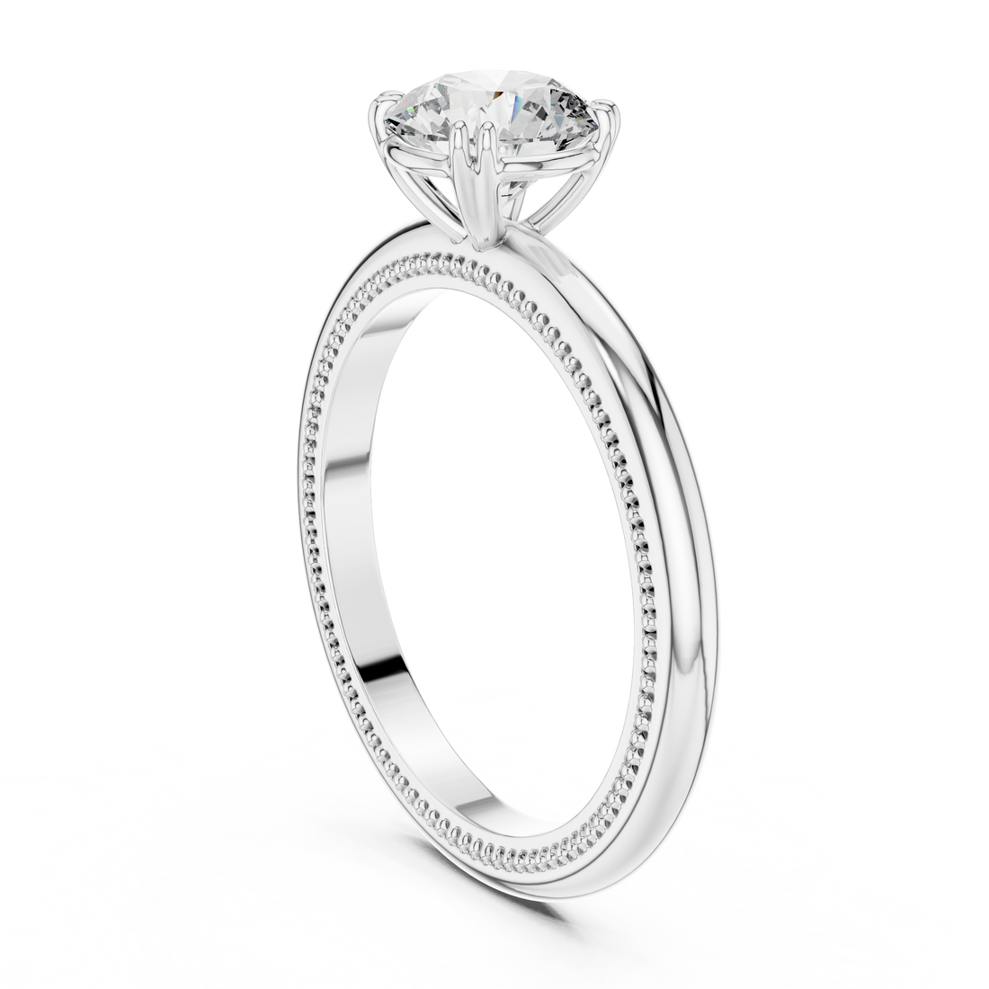 Milgrain Beaded Band 1.00 Carat Round Solitaire Diamond Ring