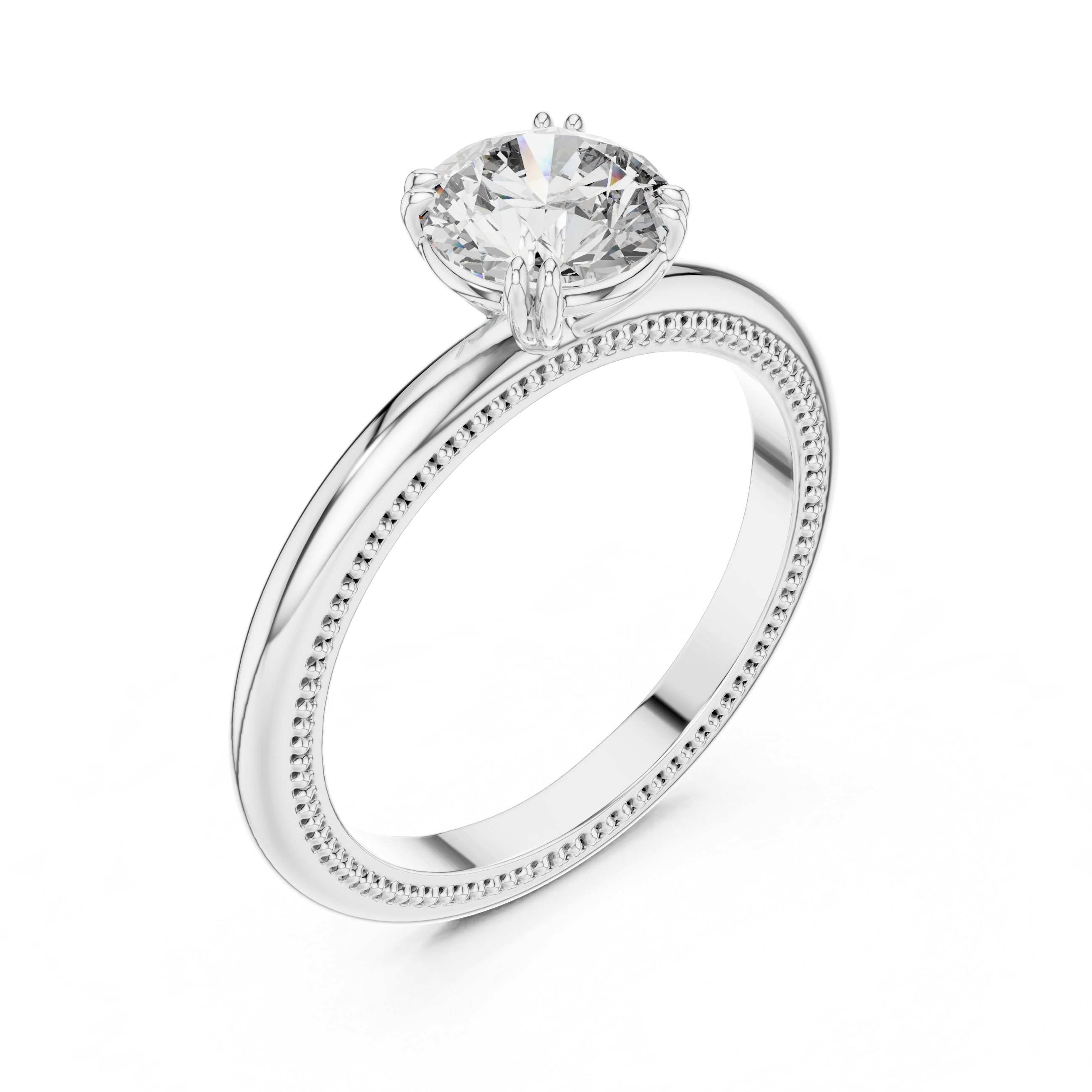Milgrain Beaded Band 1.00 Carat Round Solitaire Diamond Ring