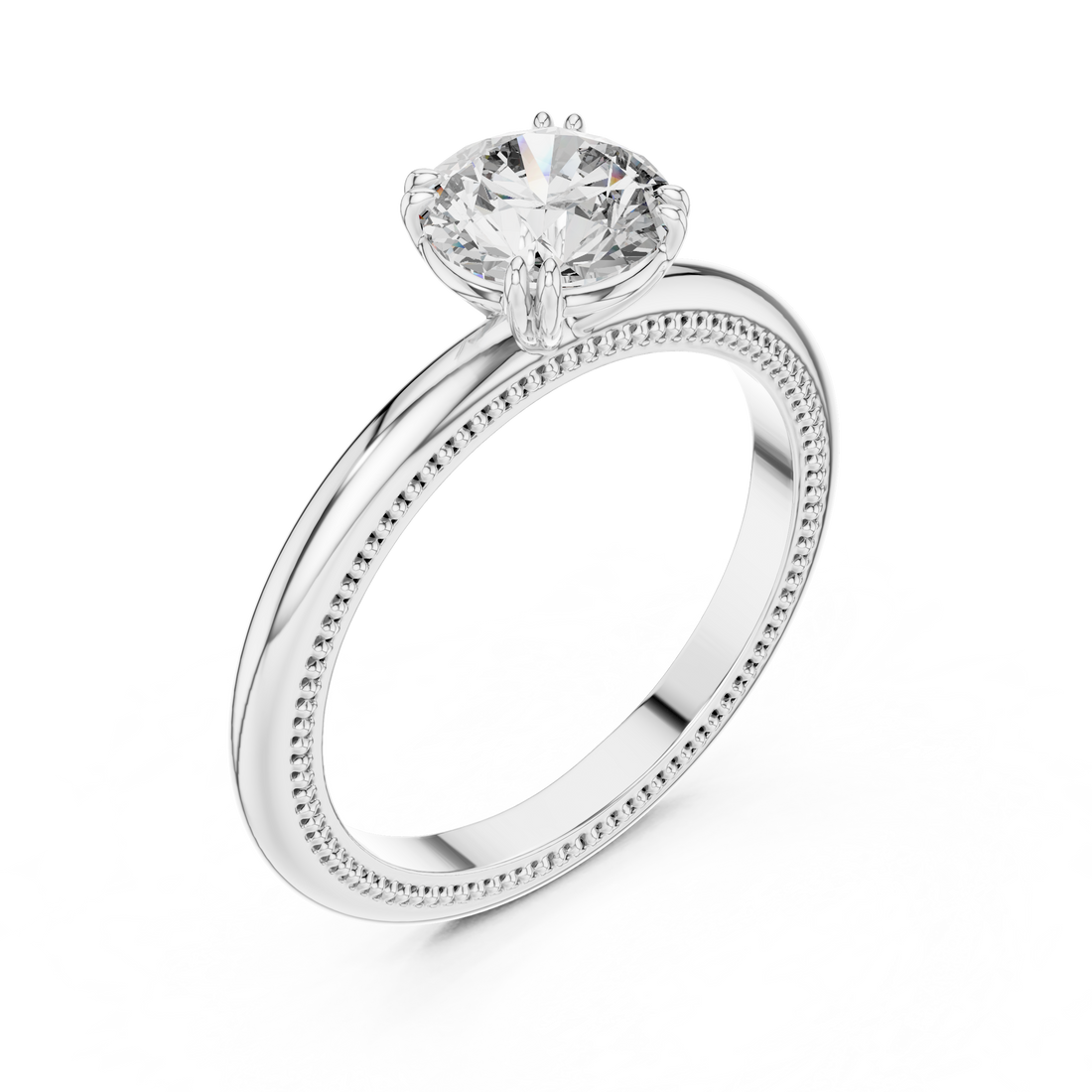 Milgrain Beaded Band 1.00 Carat Round Solitaire Diamond Ring