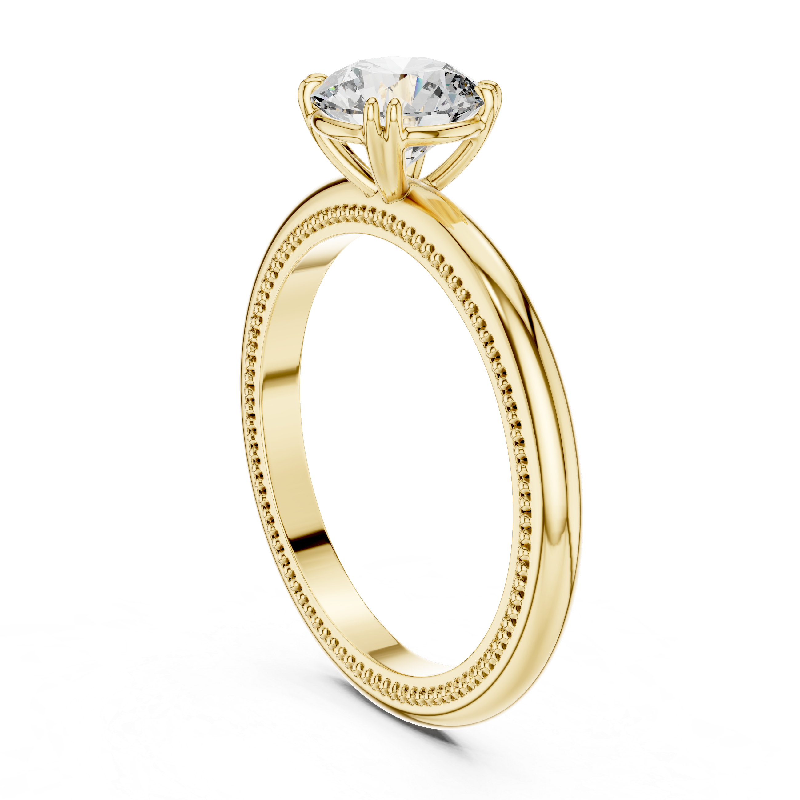 Milgrain Beaded Band 1.00 Carat Round Solitaire Diamond Ring