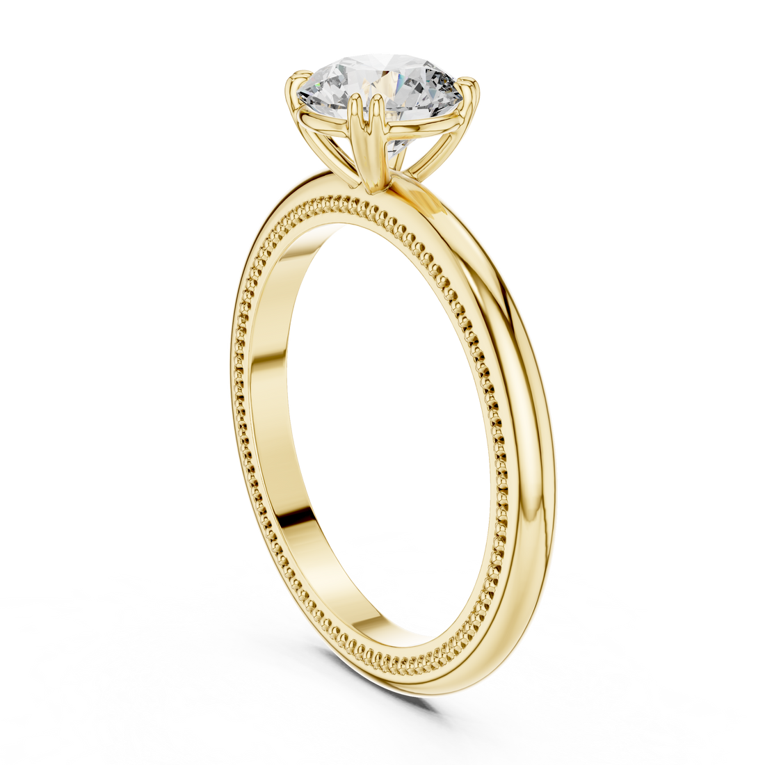Milgrain Beaded Band 1.00 Carat Round Solitaire Diamond Ring