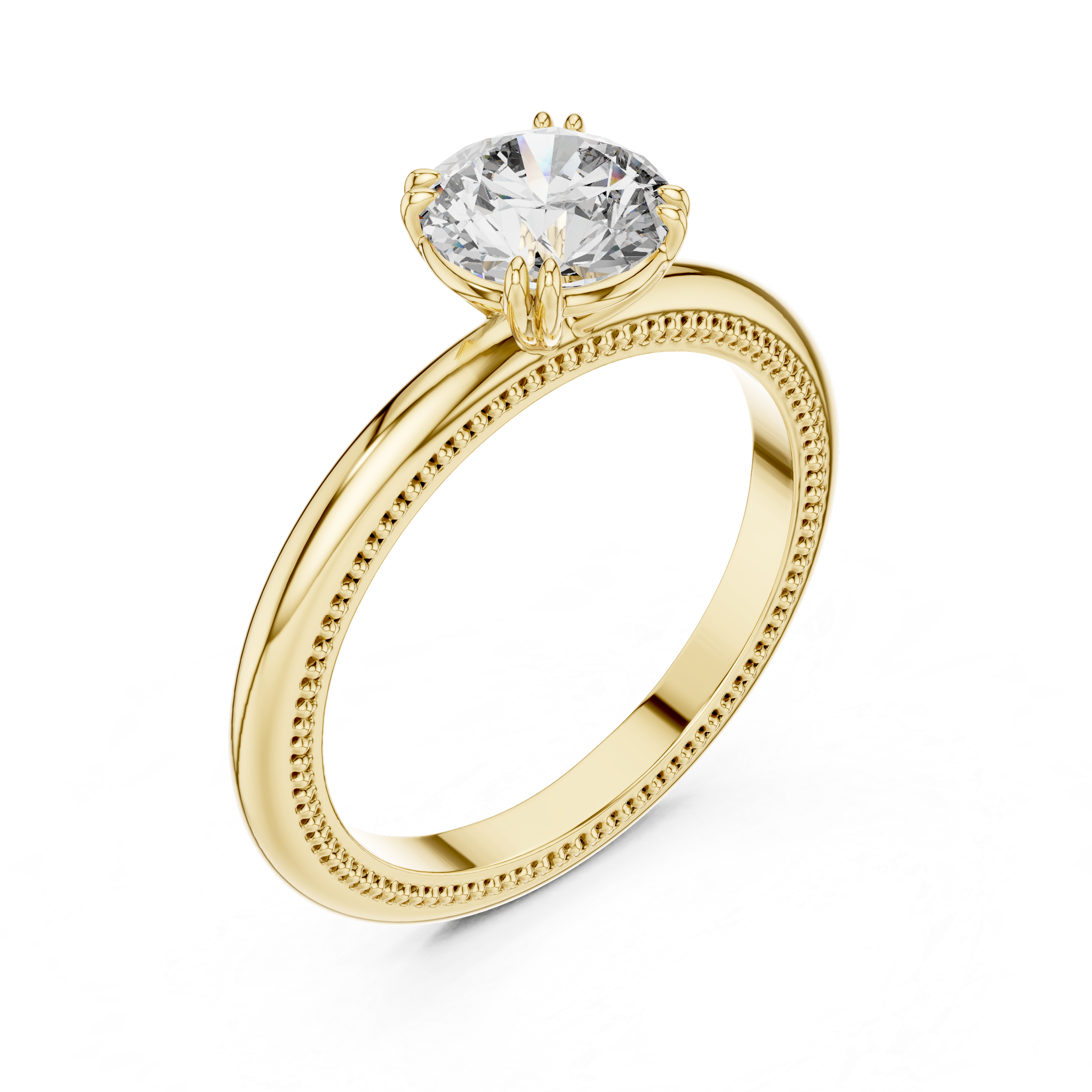 Milgrain Beaded Band 1.00 Carat Round Solitaire Diamond Ring