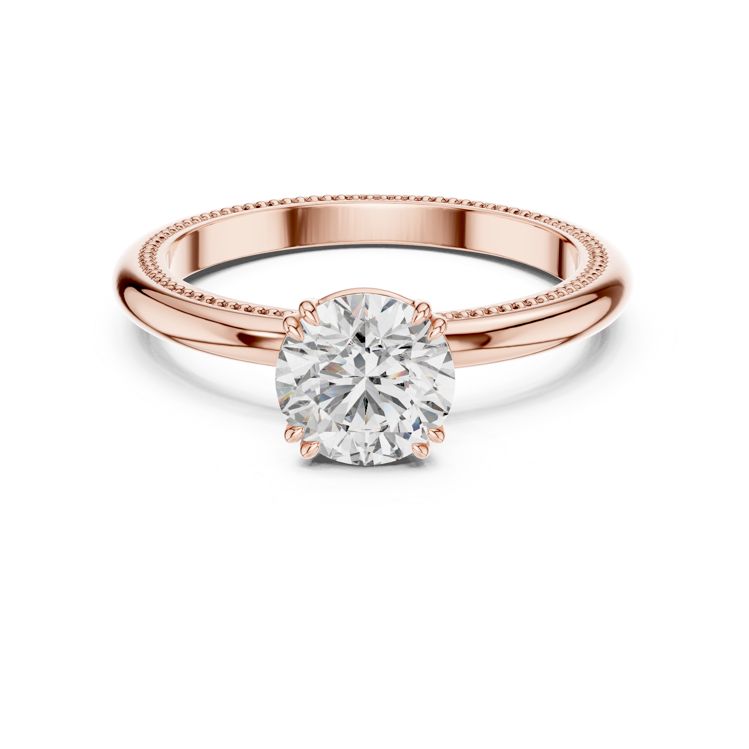 Milgrain Beaded Band 1.00 Carat Round Solitaire Diamond Ring