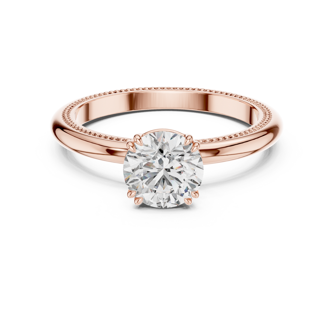 Milgrain Beaded Band 1.00 Carat Round Solitaire Diamond Ring
