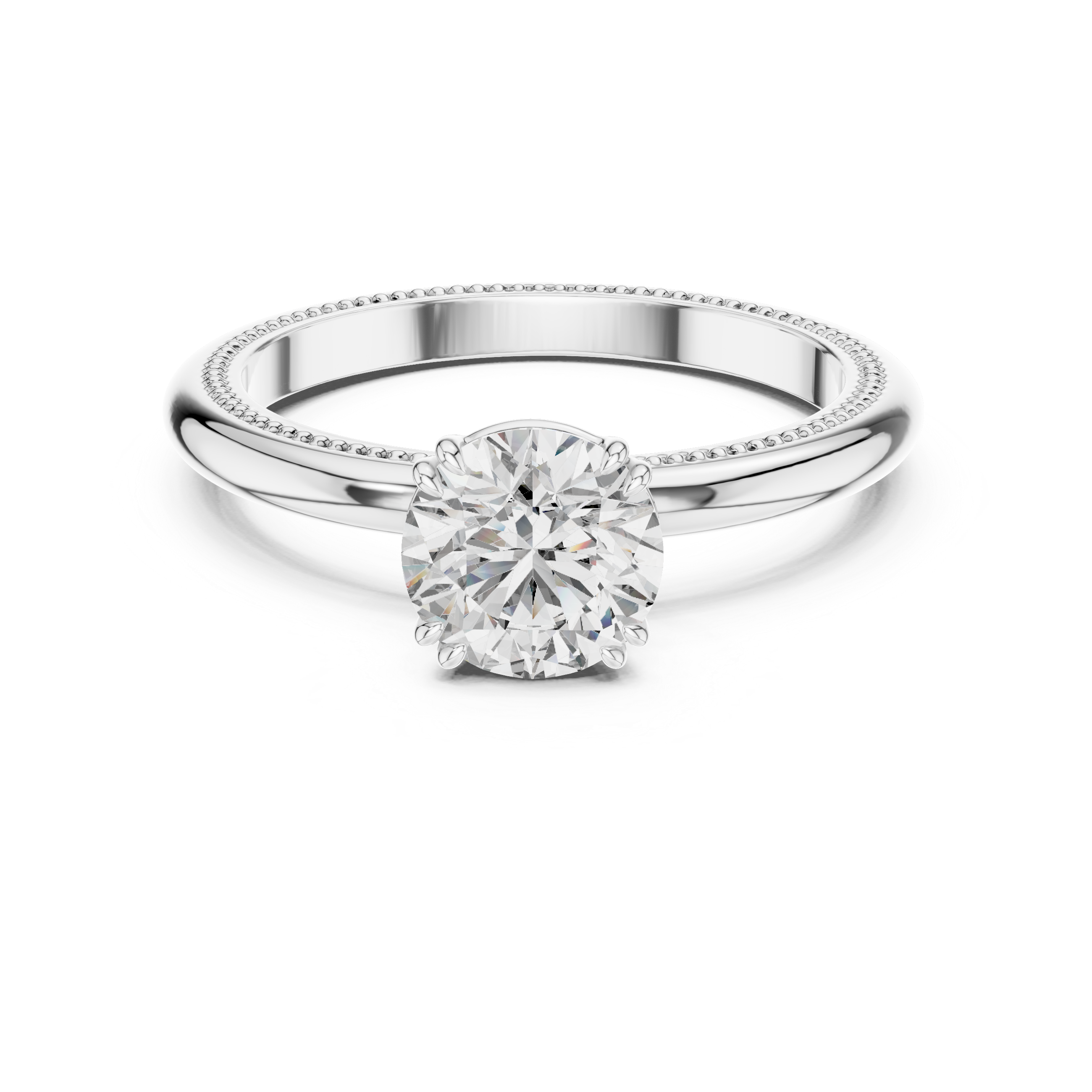 Milgrain Beaded Band 1.00 Carat Round Solitaire Diamond Ring