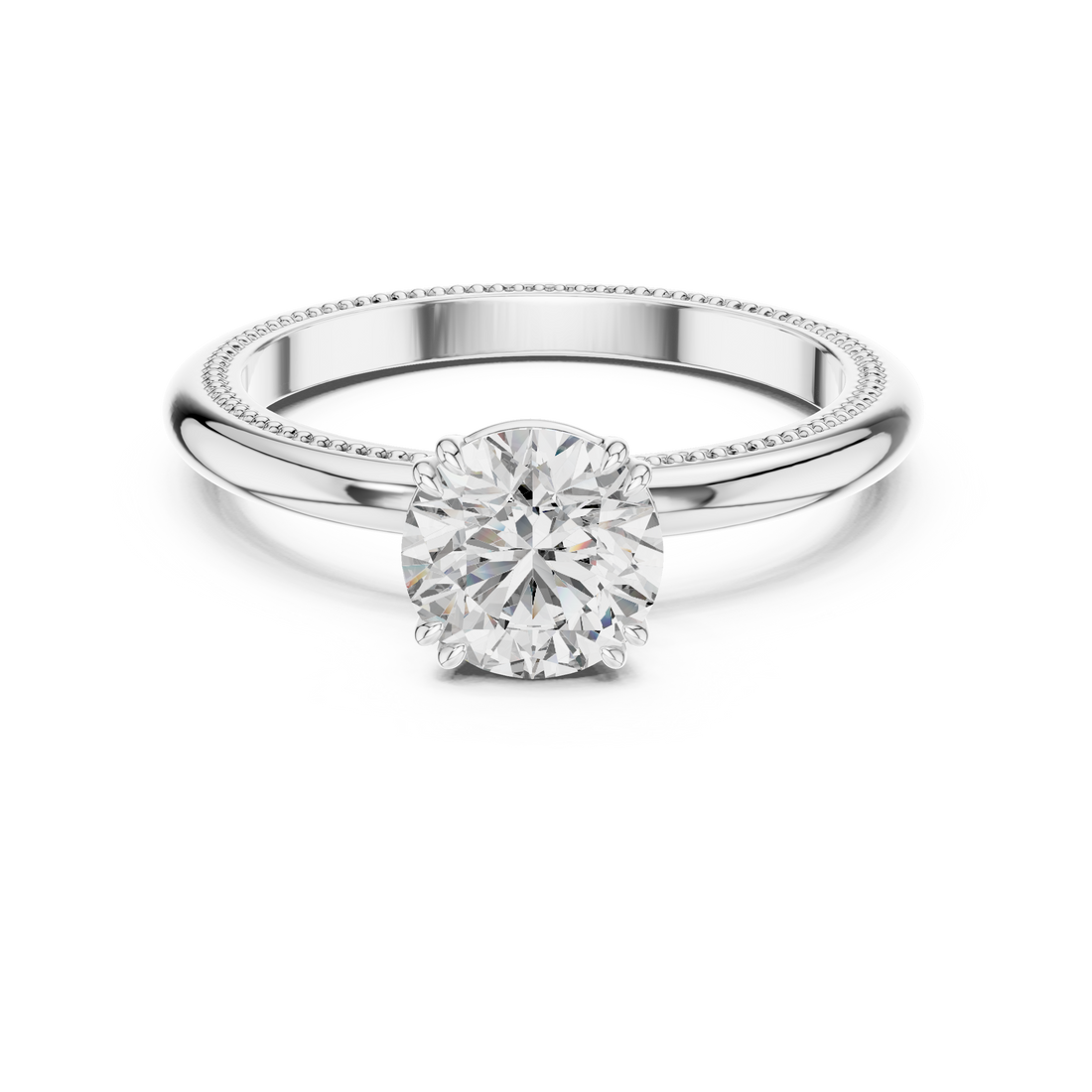 Milgrain Beaded Band 1.00 Carat Round Solitaire Diamond Ring