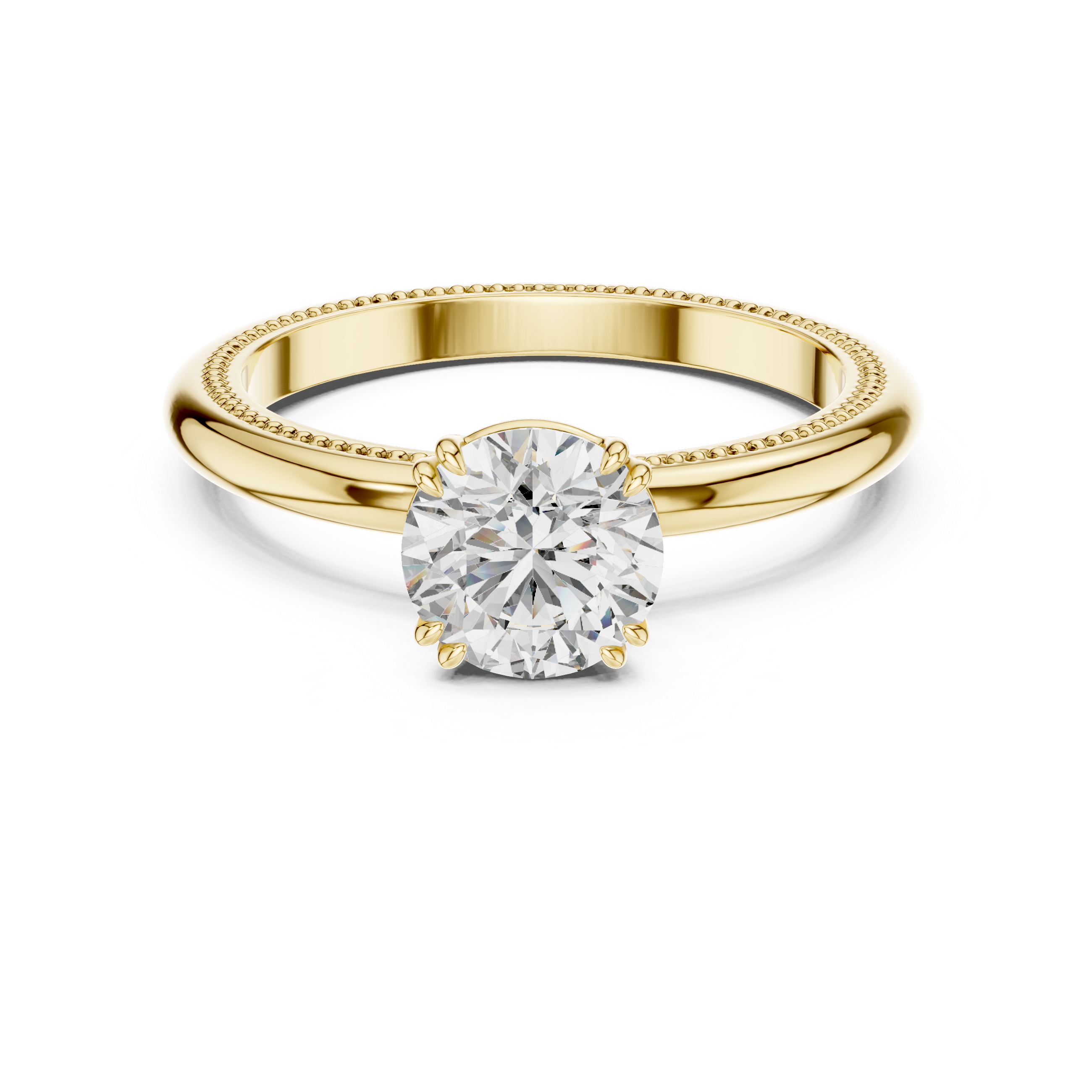 Milgrain Beaded Band 1.00 Carat Round Solitaire Diamond Ring
