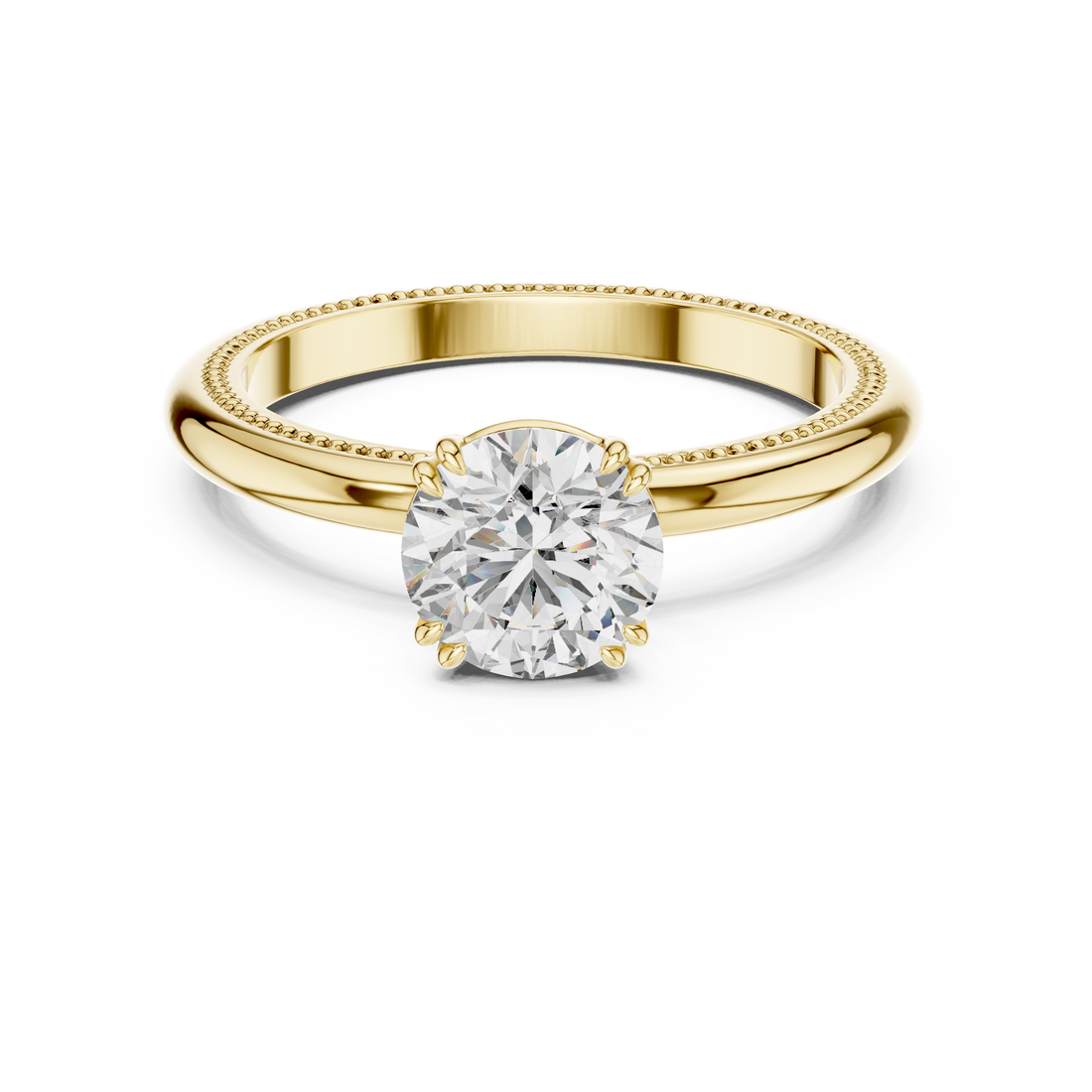 Milgrain Beaded Band 1.00 Carat Round Solitaire Diamond Ring