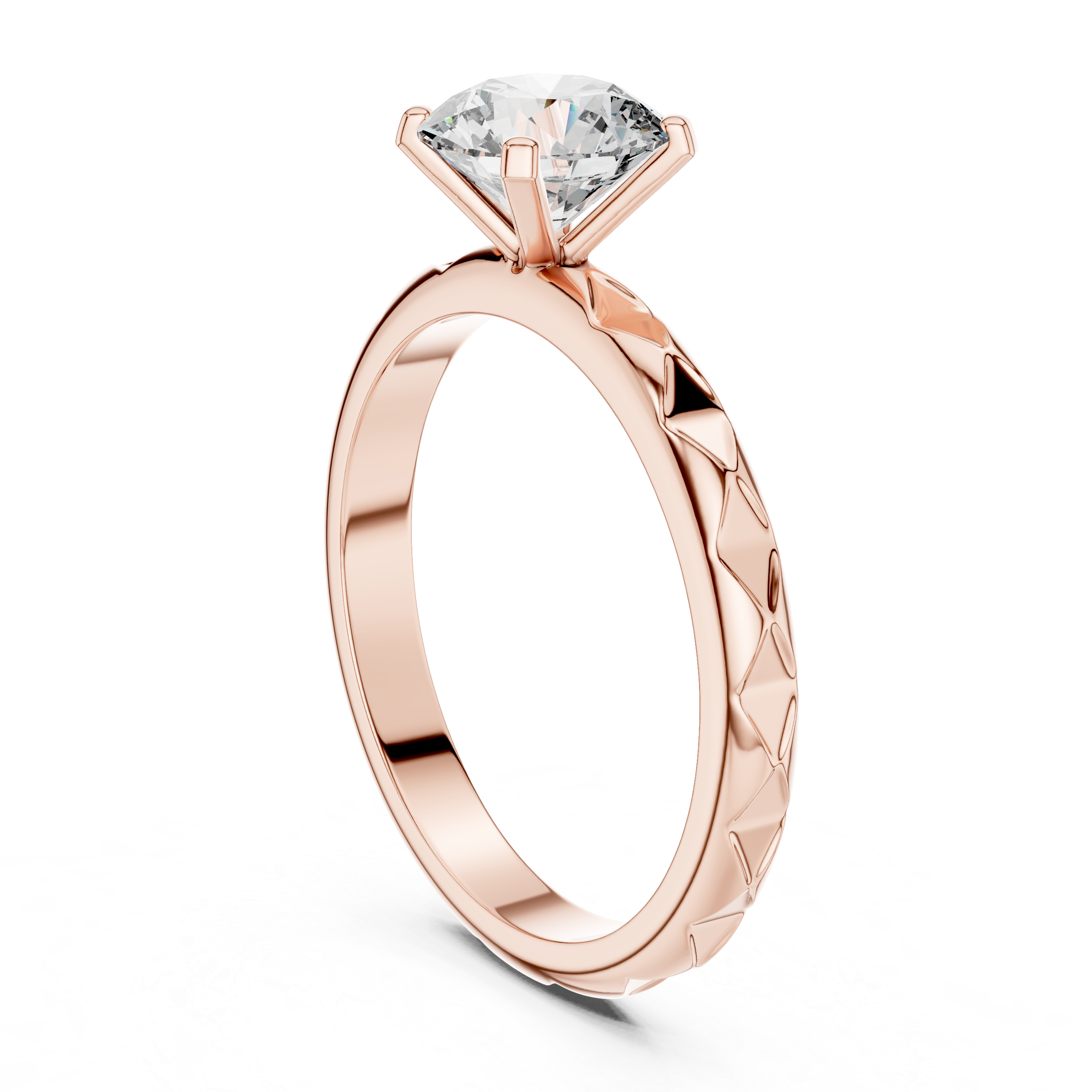 Geometric Scalloped Faceted Band 1.00 Carat Round Solitaire Diamond Ring