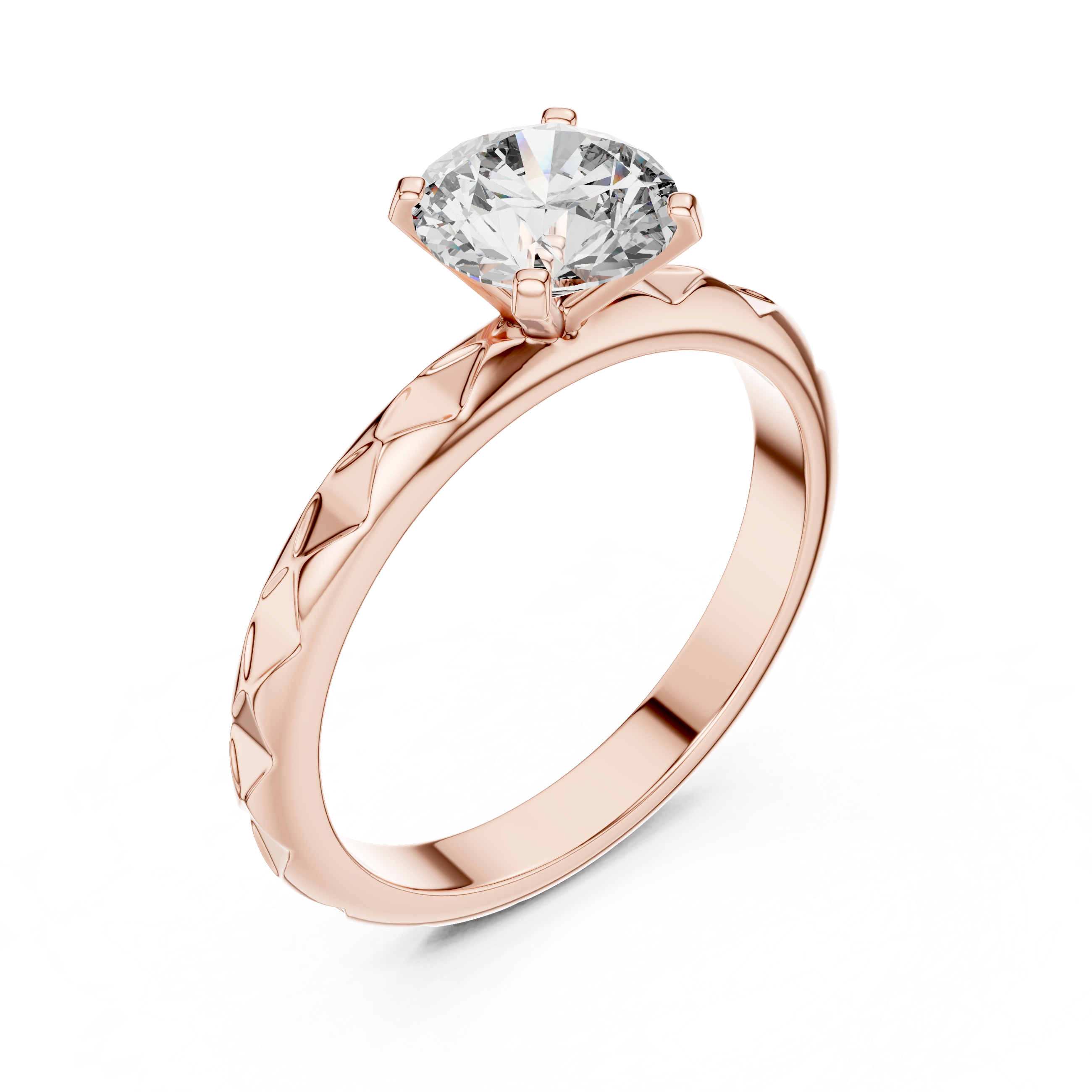 Geometric Scalloped Faceted Band 1.00 Carat Round Solitaire Diamond Ring