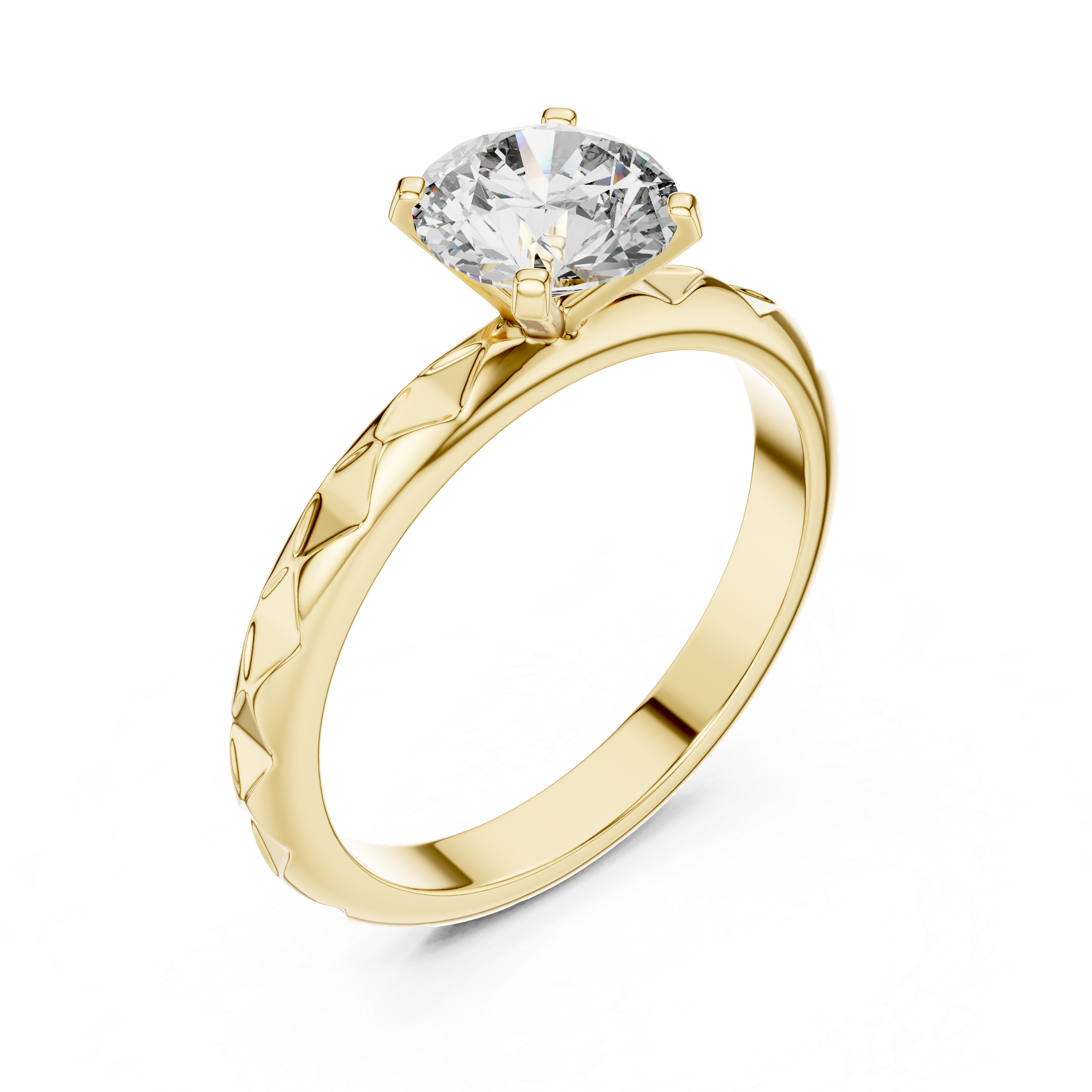 Geometric Scalloped Faceted Band 1.00 Carat Round Solitaire Diamond Ring