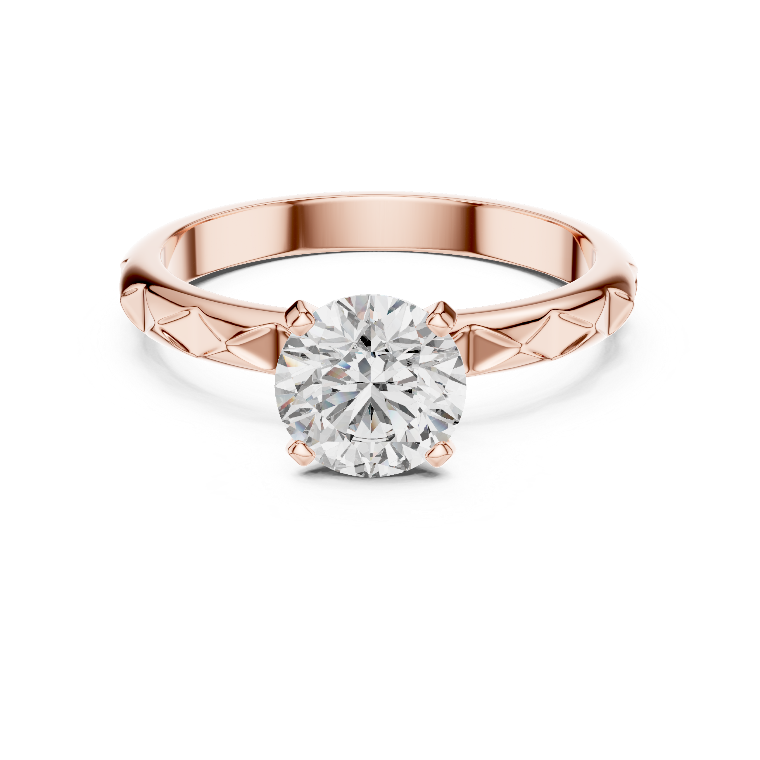 Geometric Scalloped Faceted Band 1.00 Carat Round Solitaire Diamond Ring