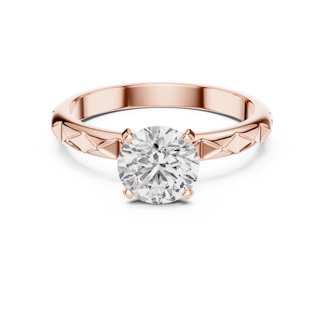 Geometric Scalloped Faceted Band 1.00 Carat Round Solitaire Diamond Ring