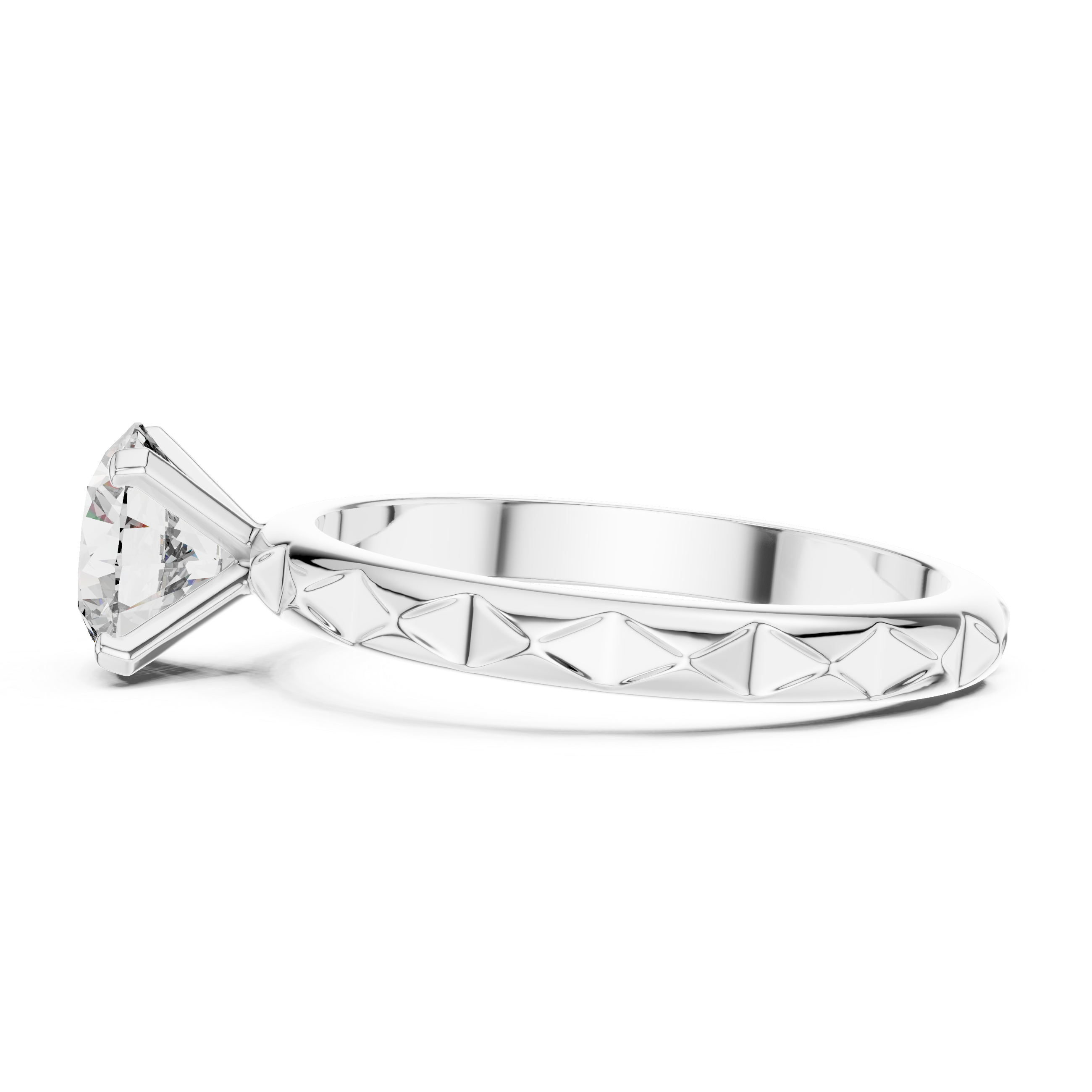 Geometric Scalloped Faceted Band 1.00 Carat Round Solitaire Diamond Ring