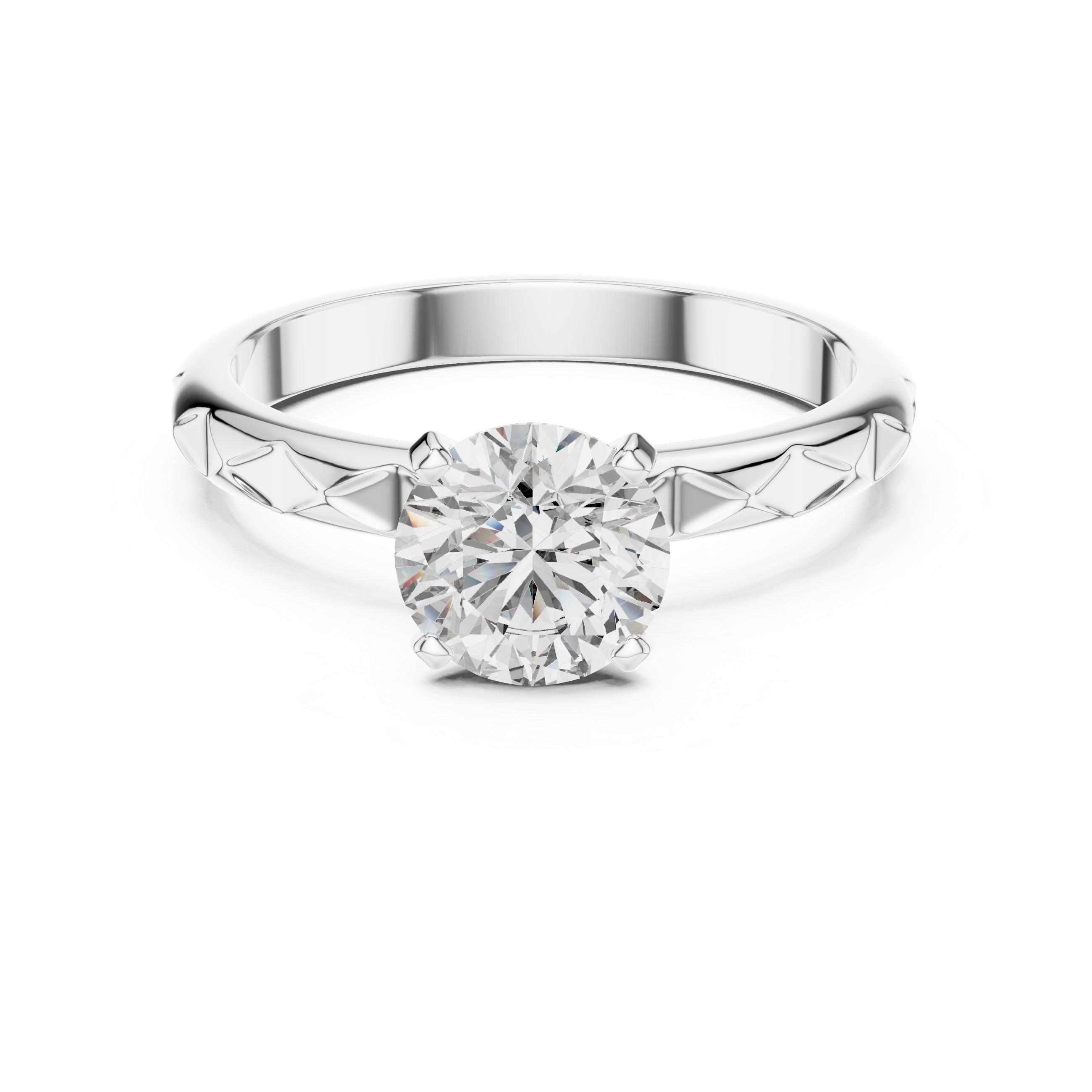 Geometric Scalloped Faceted Band 1.00 Carat Round Solitaire Diamond Ring